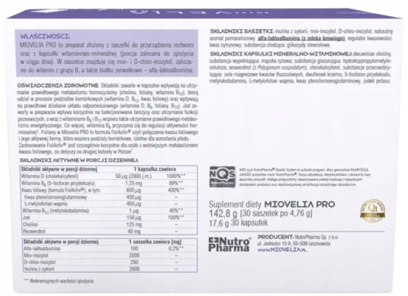 MIOVELIA PRO female fertility VITAMIN B IODINE CHOLINE 30 sachets+30 capsules Medical device no