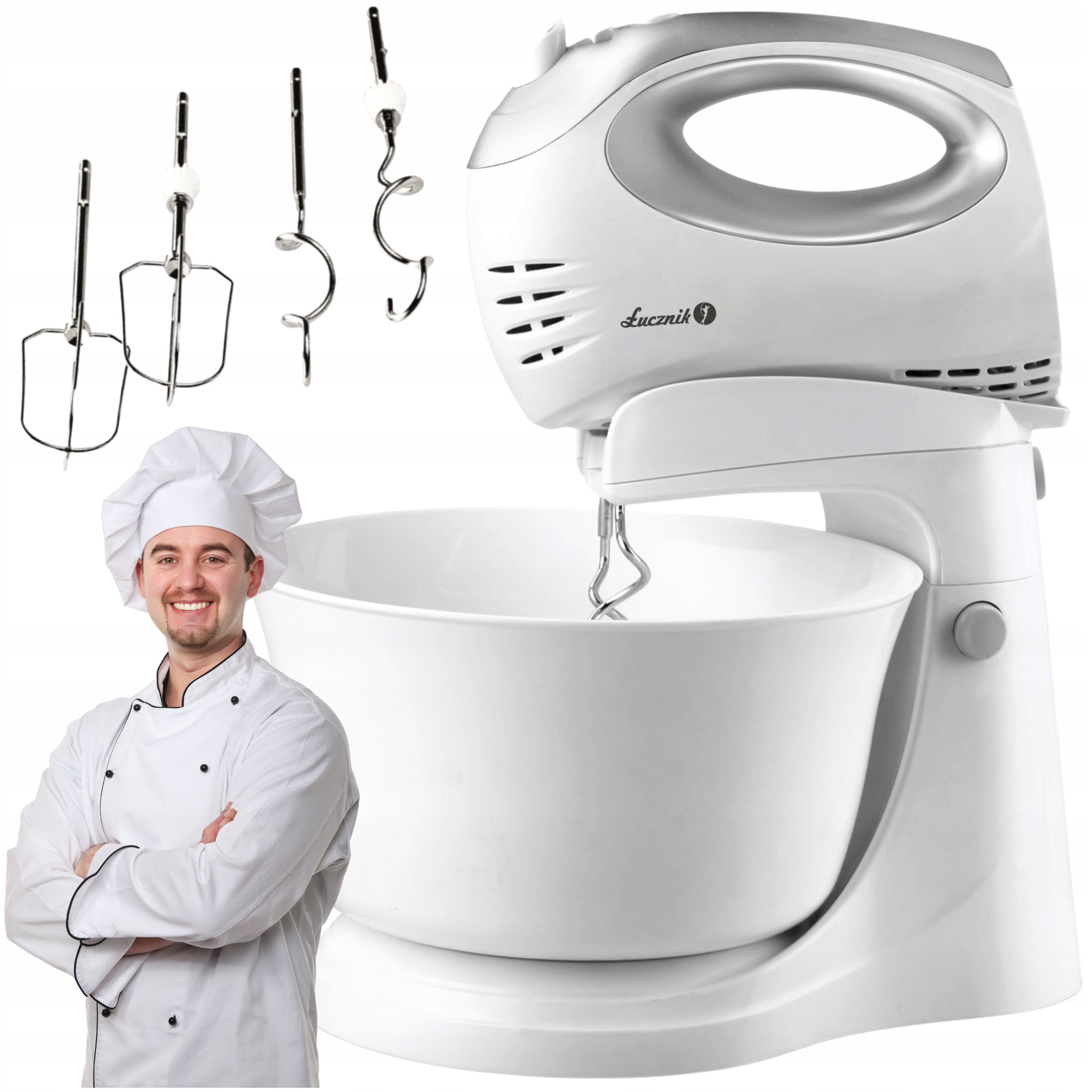 MIXER WITH ROTARY BOWL FOOD PROCESSOR POWERFUL 300W TURBO MODE ŁUCZNIK
