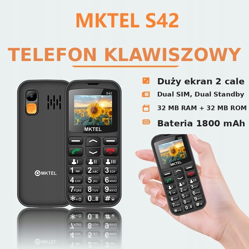 MKTEL S42 for senior SOS 2G Dual SIM FLASHLIGHT USB-C FM radio large keys Headphones included no