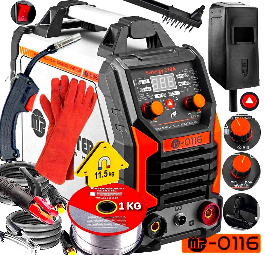 MMA Inverter Migomat TIG MIG FLUX 200 Wire Gloves Mask 230V