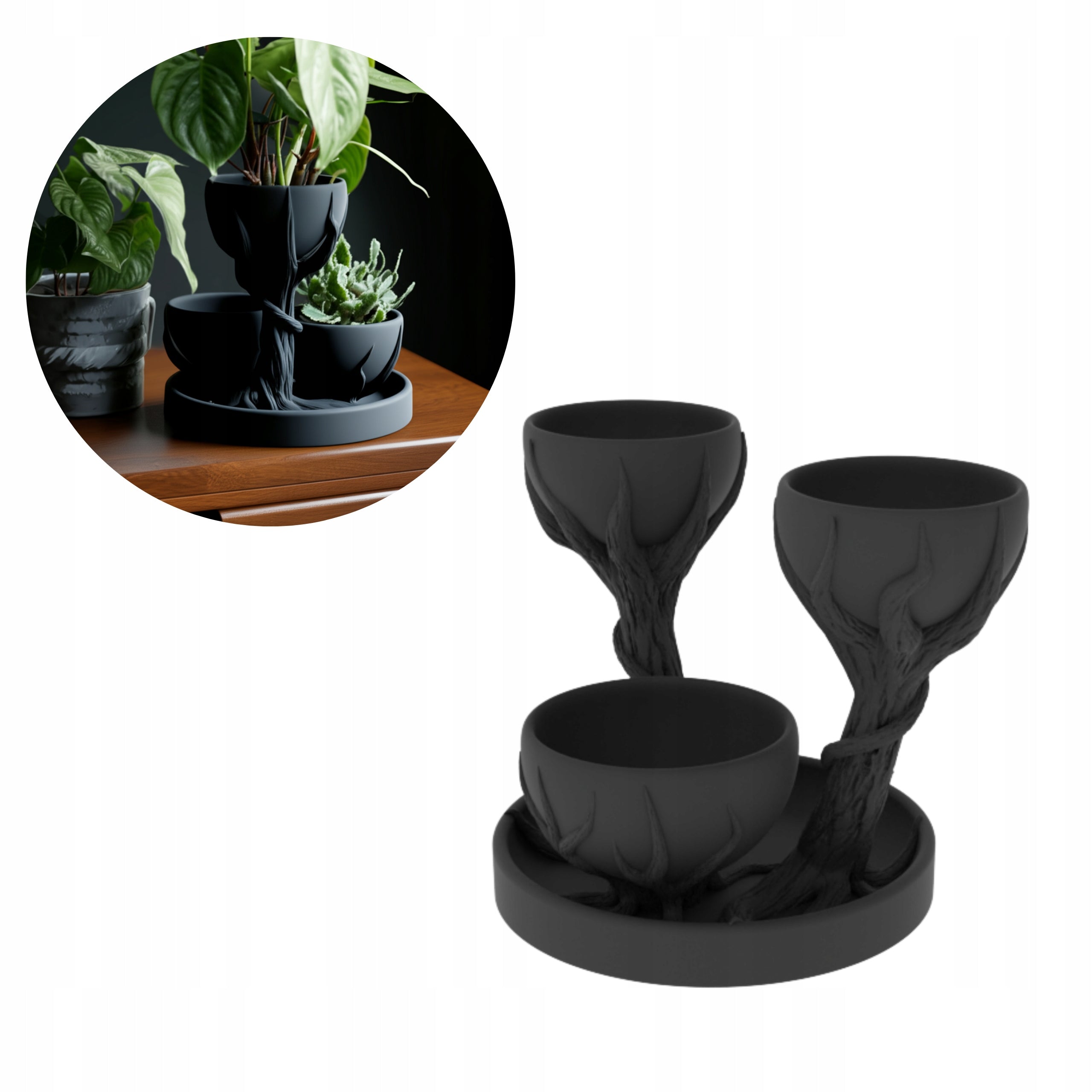 MODERN BLACK FLOWER POT THREE LEVELS DECORATIVE STAND