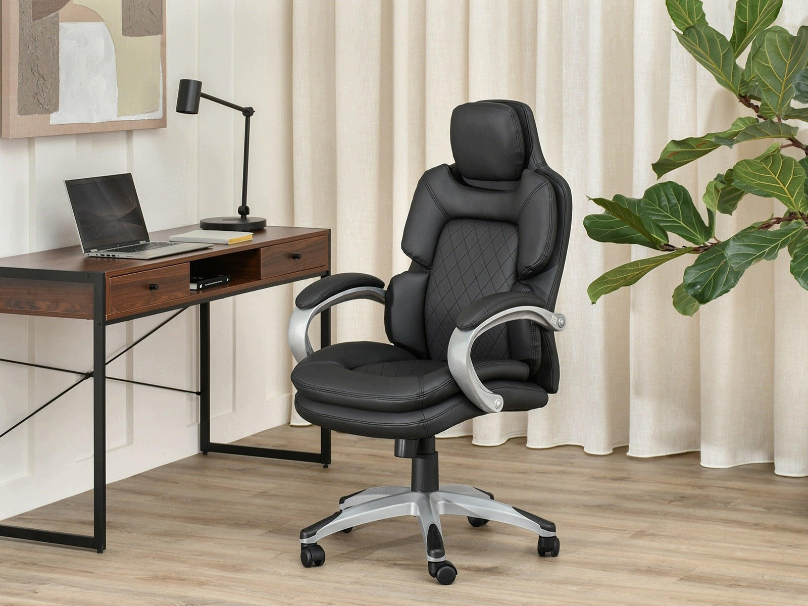 MODERN BLACK LEATHER OFFICE CHAIR WITH ARMRESTS ABELARD GREY Manufacturer code 5907698652267