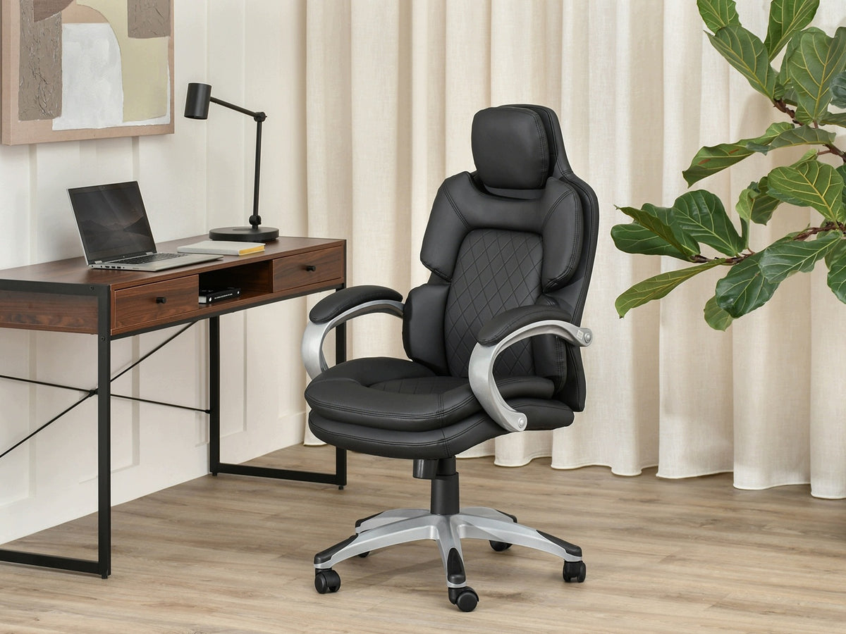 MODERN BLACK LEATHER OFFICE CHAIR WITH ARMRESTS ABELARD GREY Manufacturer code 5907698652267