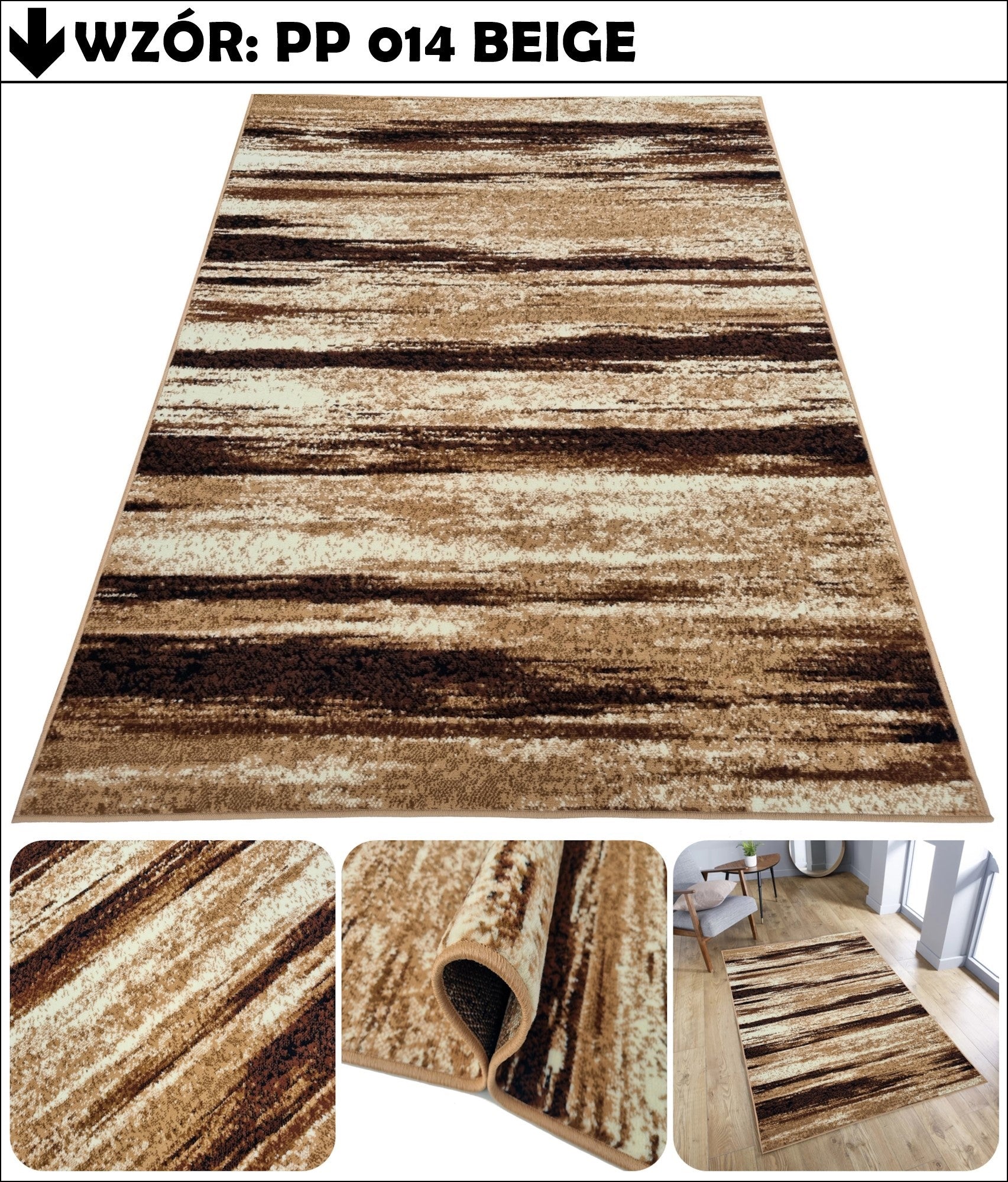 MODERN CARPETS 120X170 FOR LIVING ROOM FASHIONABLE KALT PATTERNS SOFT PLUSH HAIR Color beige