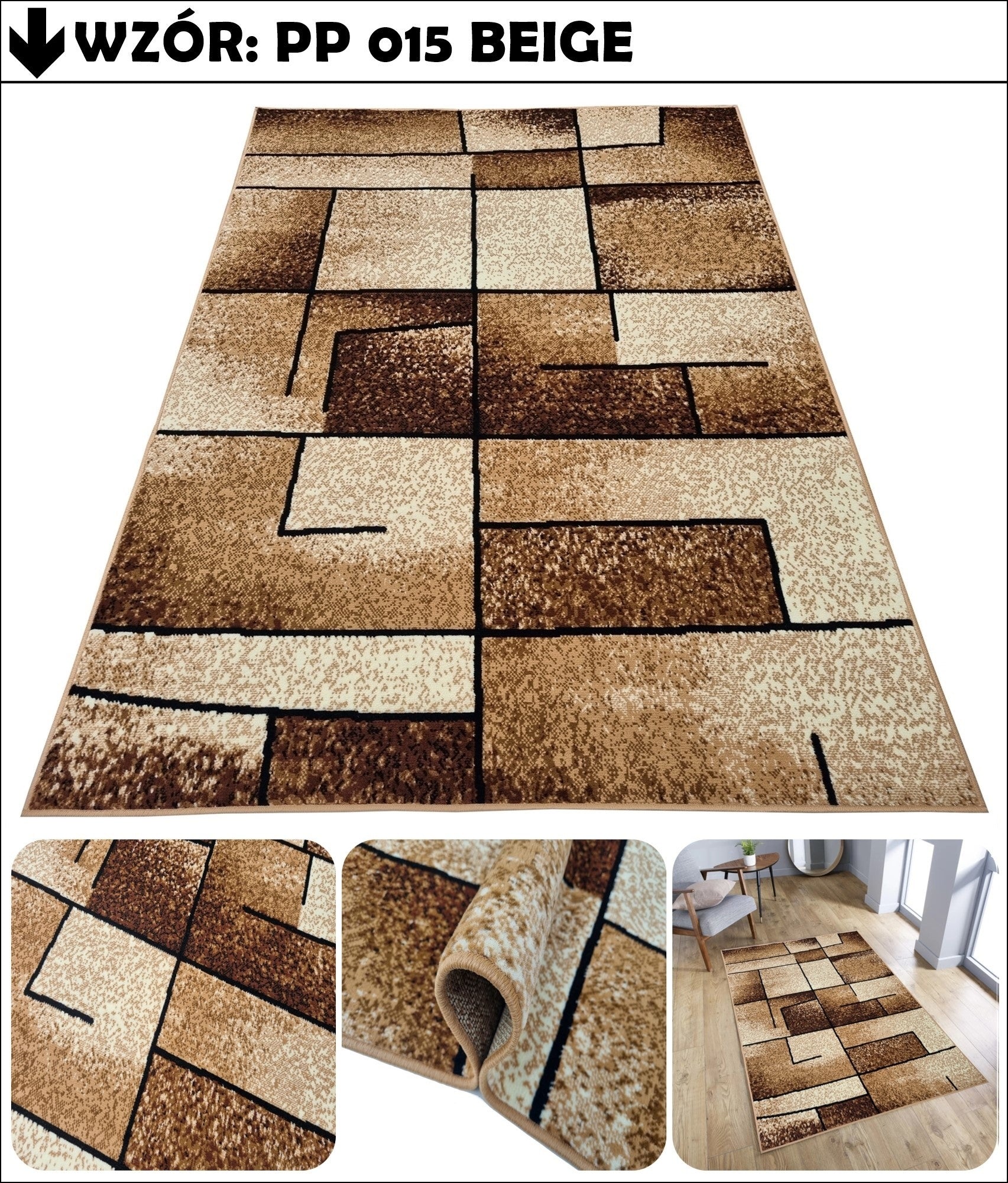 MODERN CARPETS 120X170 FOR LIVING ROOM FASHIONABLE KALT PATTERNS SOFT PLUSH HAIR Length 170 cm