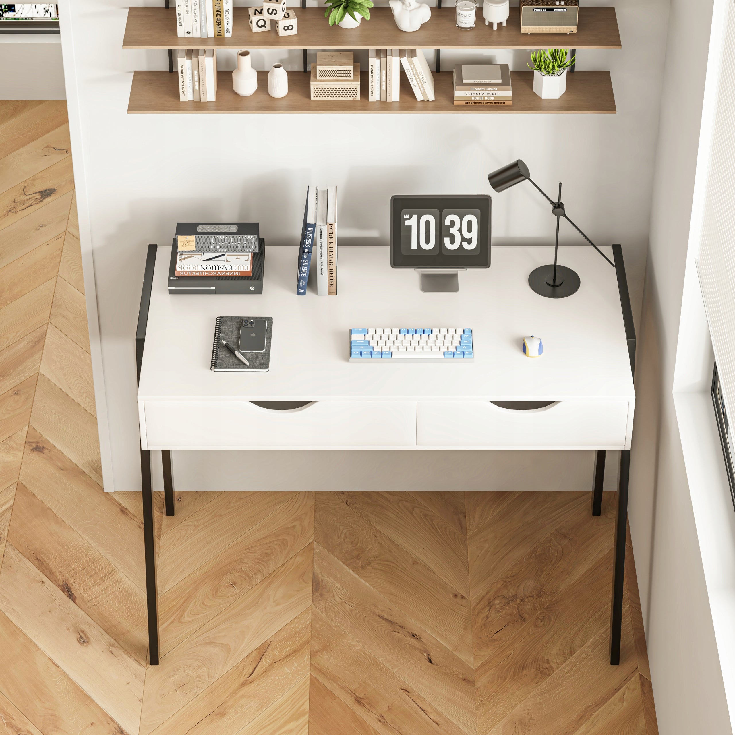 MODERN DESK WITH DRAWERS LOFT WHITE ON BLACK LEGS PREMIUM 80 CM EAN (GTIN) 5904890434677