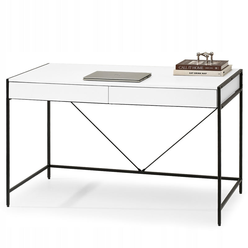 MODERN SIMPLE DESK DRESSING TABLE 123CM WITH DRAWERS UNIF WHITE LEGS BLACK