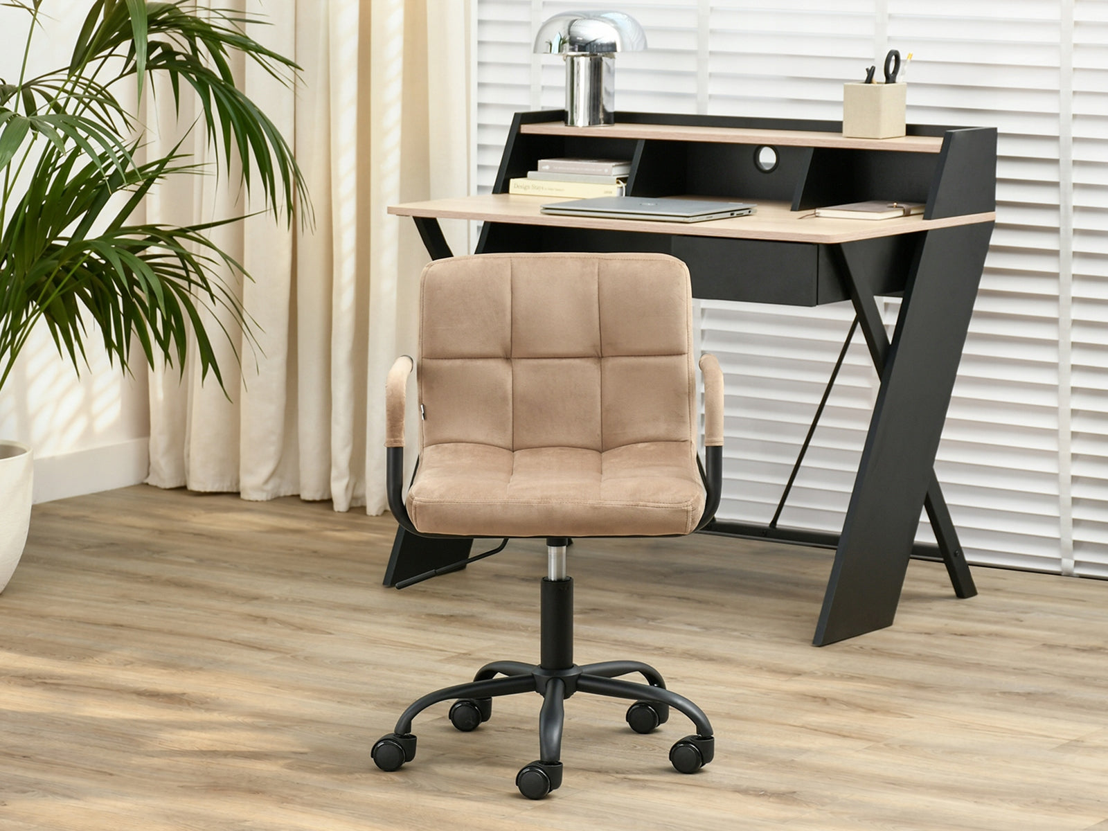 MODERN SOFT ARMCHAIR FOR HOME OFFICE ELIS BEIGE VELVET BLACK BASE Brand Mebel-Partner