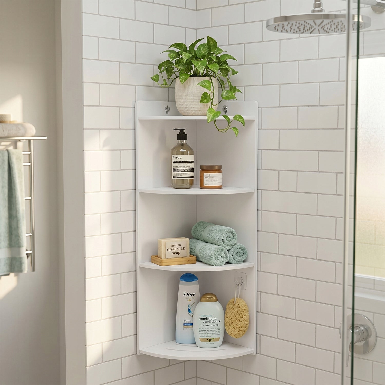 MODERN WALL CORNER SHELF FOR KITCHEN BATHROOM AND BALCONY WHITE Packaging status original
