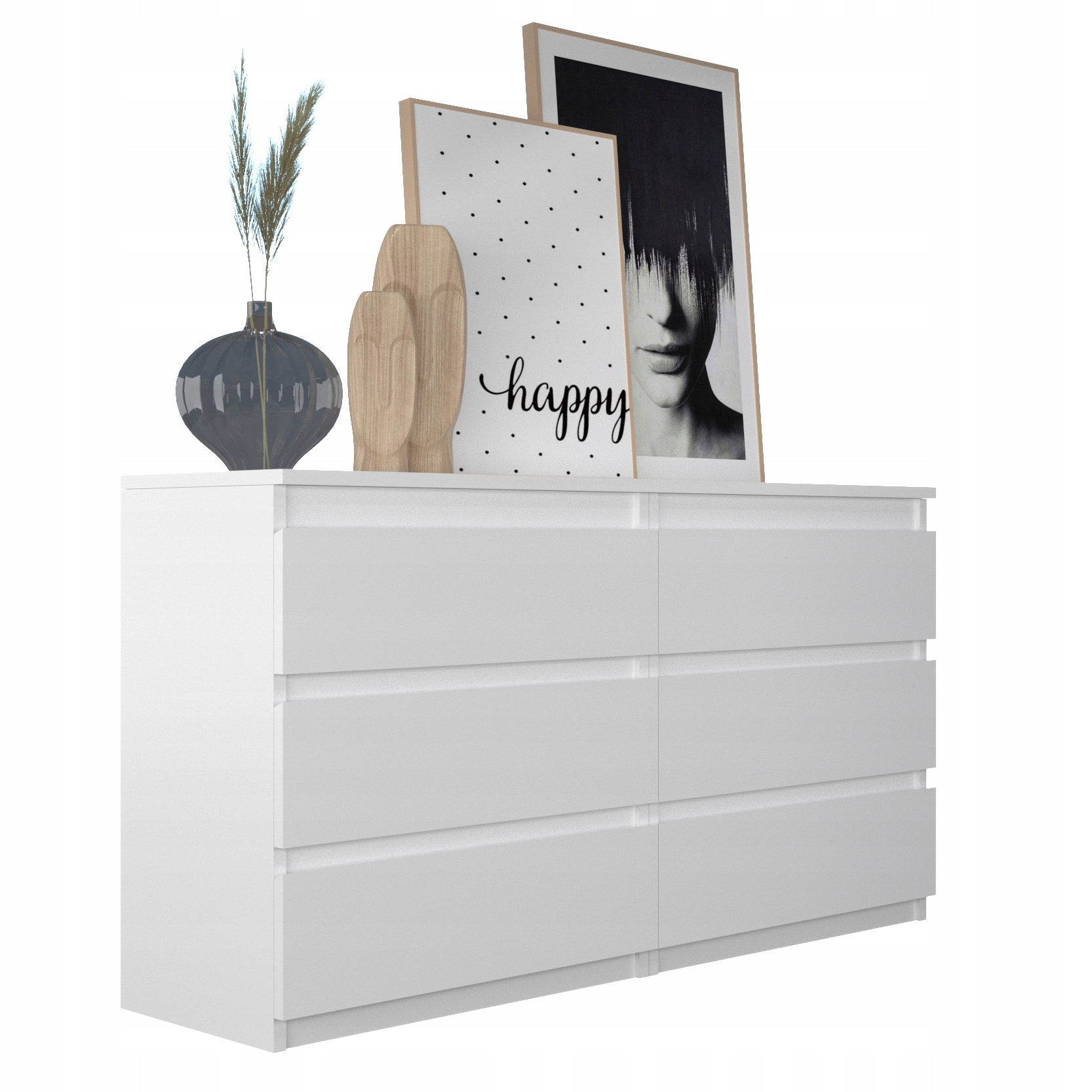 MODERN chest of drawers 140 cm WHITE bedroom with 6 drawers