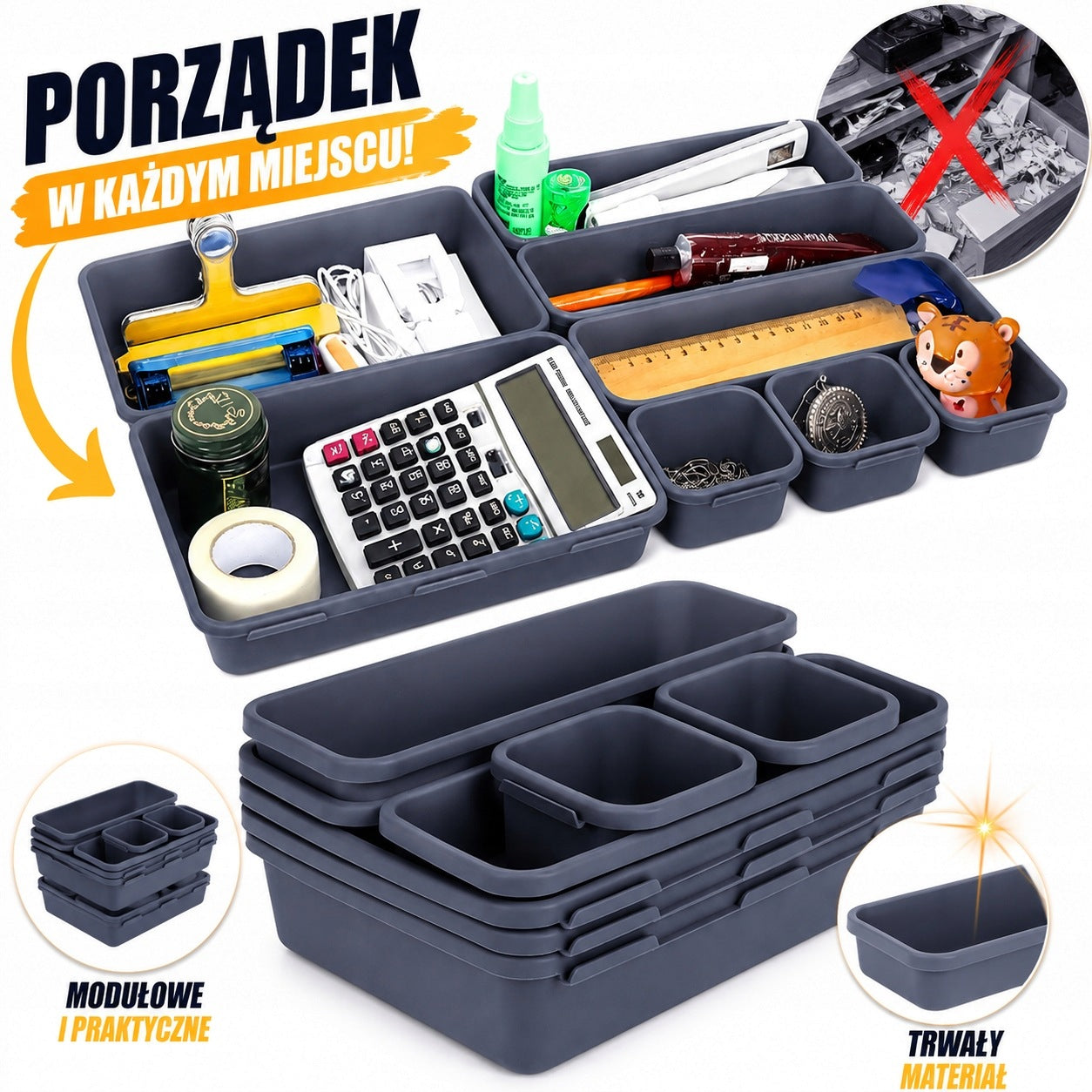 MODULAR ORGANIZER FOR DRAWER CLOSET STORAGE OF SMALL ITEMS 8 EL Manufacturer code ORGANIZER MODUŁOWY DO SZUFLADY