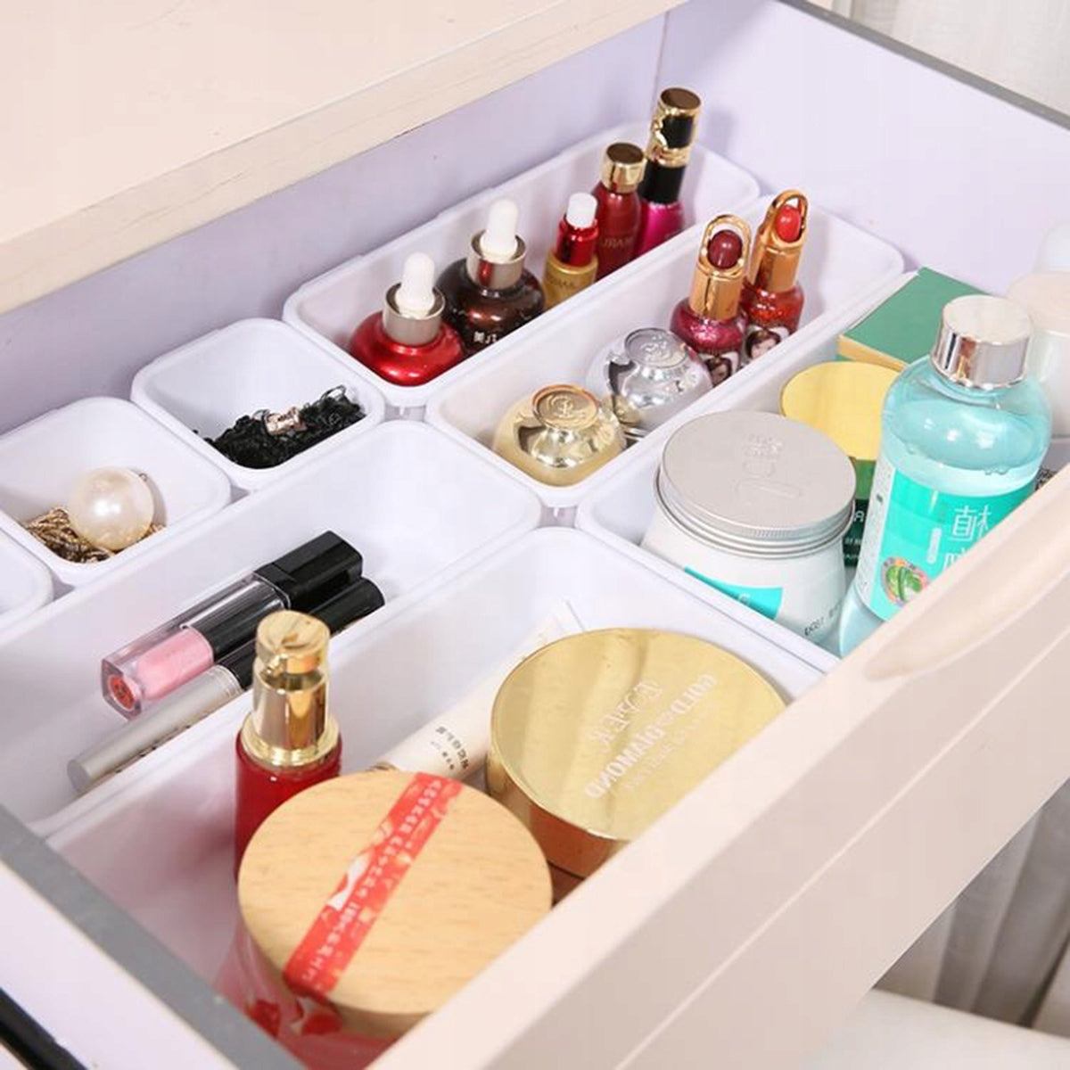 MODULAR ORGANIZER FOR DRAWER DESK CONTAINERS WHITE 8 PCS Length 47 cm