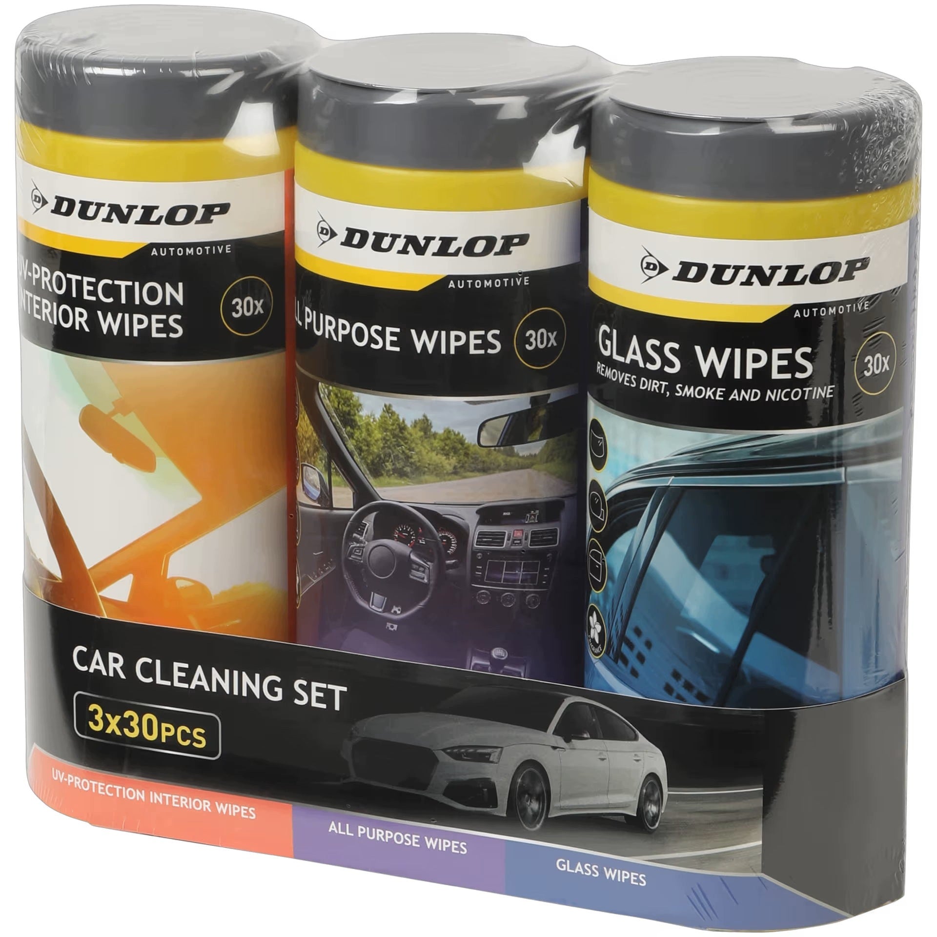 MOISTURIZED Car Cleaning Wipes Set DUNLOP 3x30pcs Packaging status original