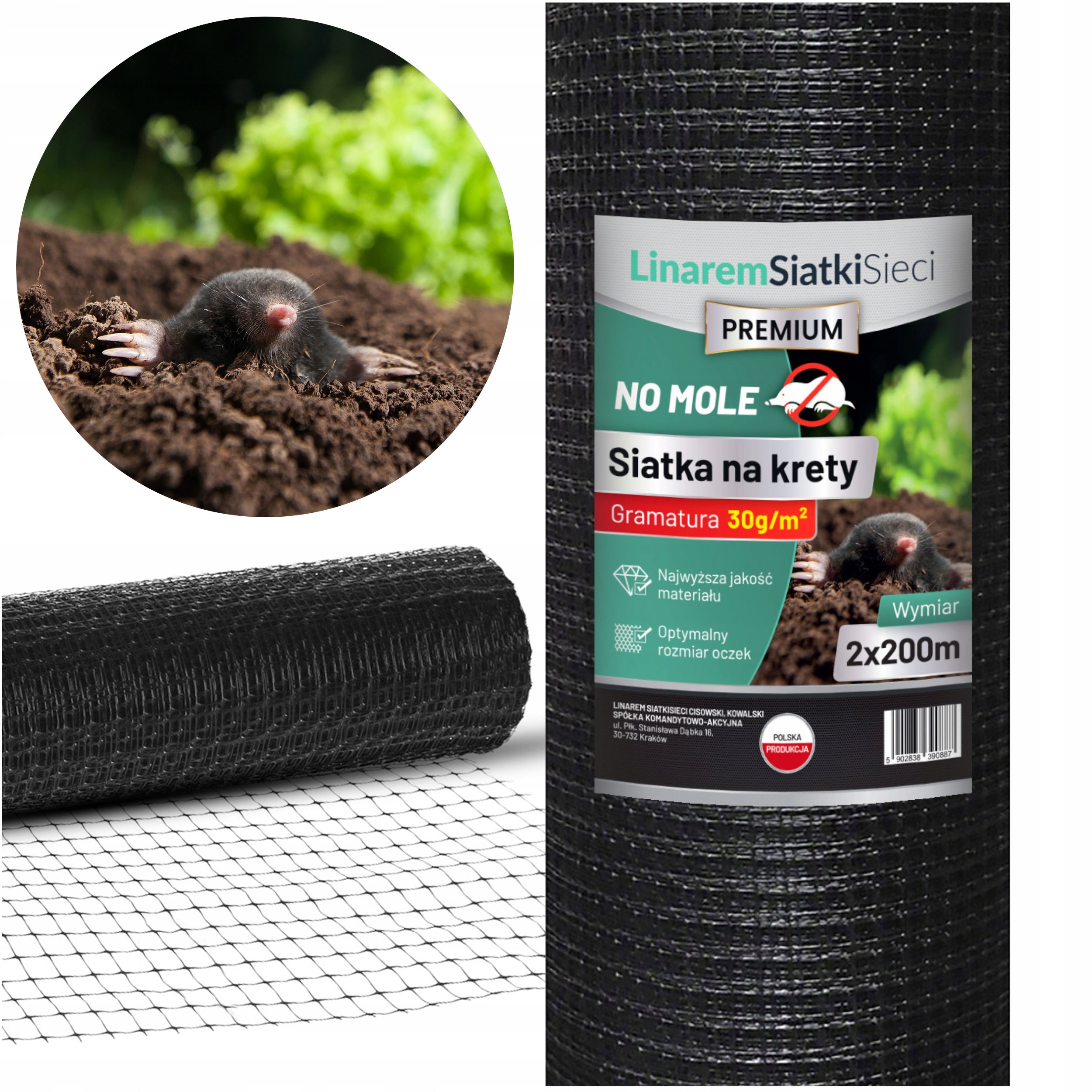 MOLE NET 2x200m POLAND 30g UNDER LAWN AGAINST MOLES VOLES + PEGS Product weight with unit packaging 13 kg