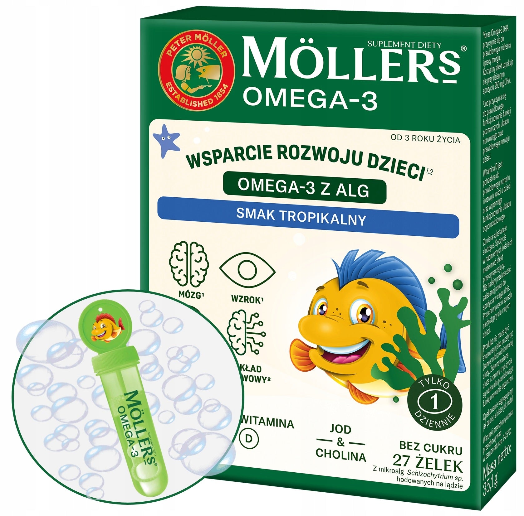 MÖLLER'S OMEGA-3 GUMMIES WITH ALGAE tropical taste VITAMIN D CHOLINE without sugar