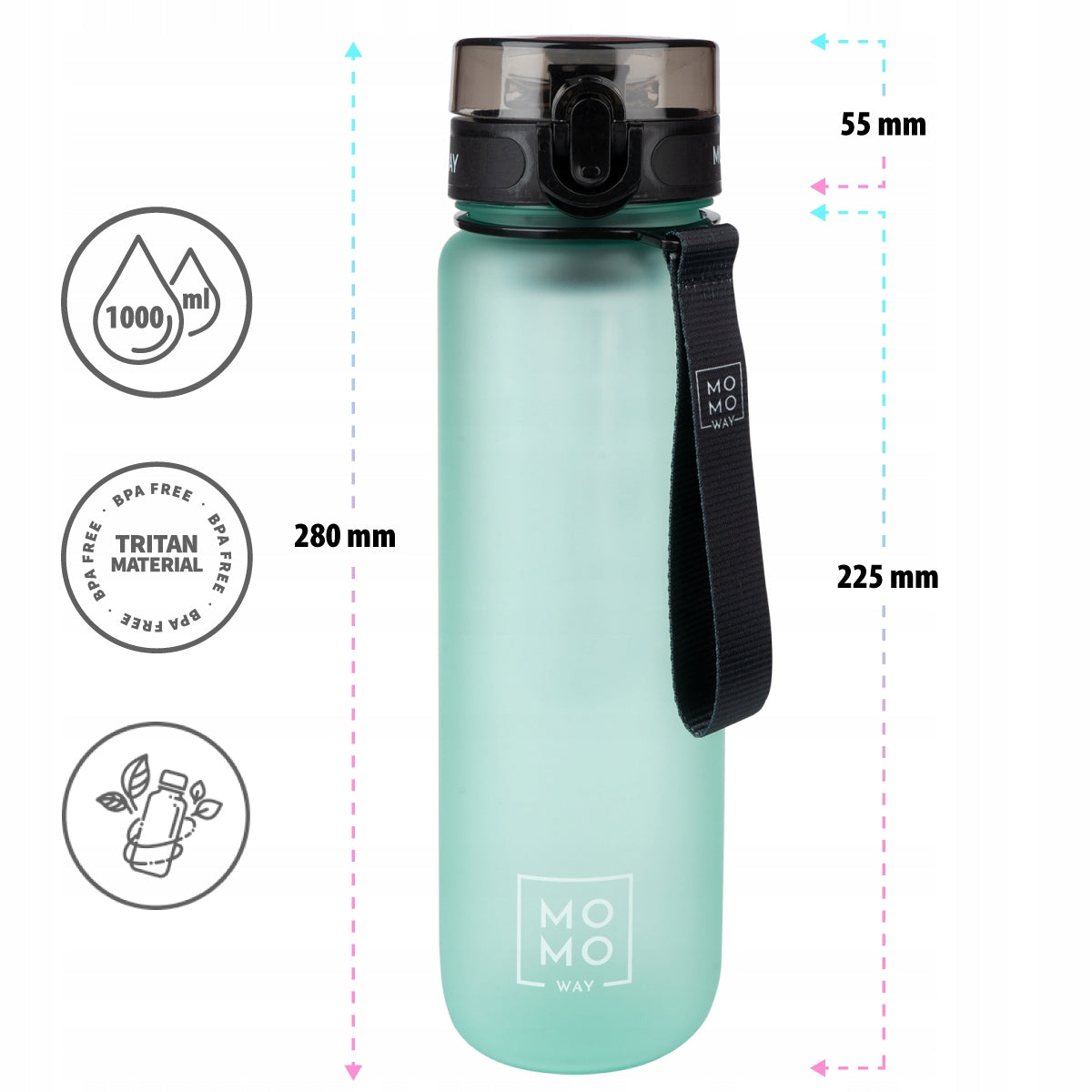 MOMO WAY water bottle light green 1L large water bottle and fruit cartridge Manufacturer code 98815