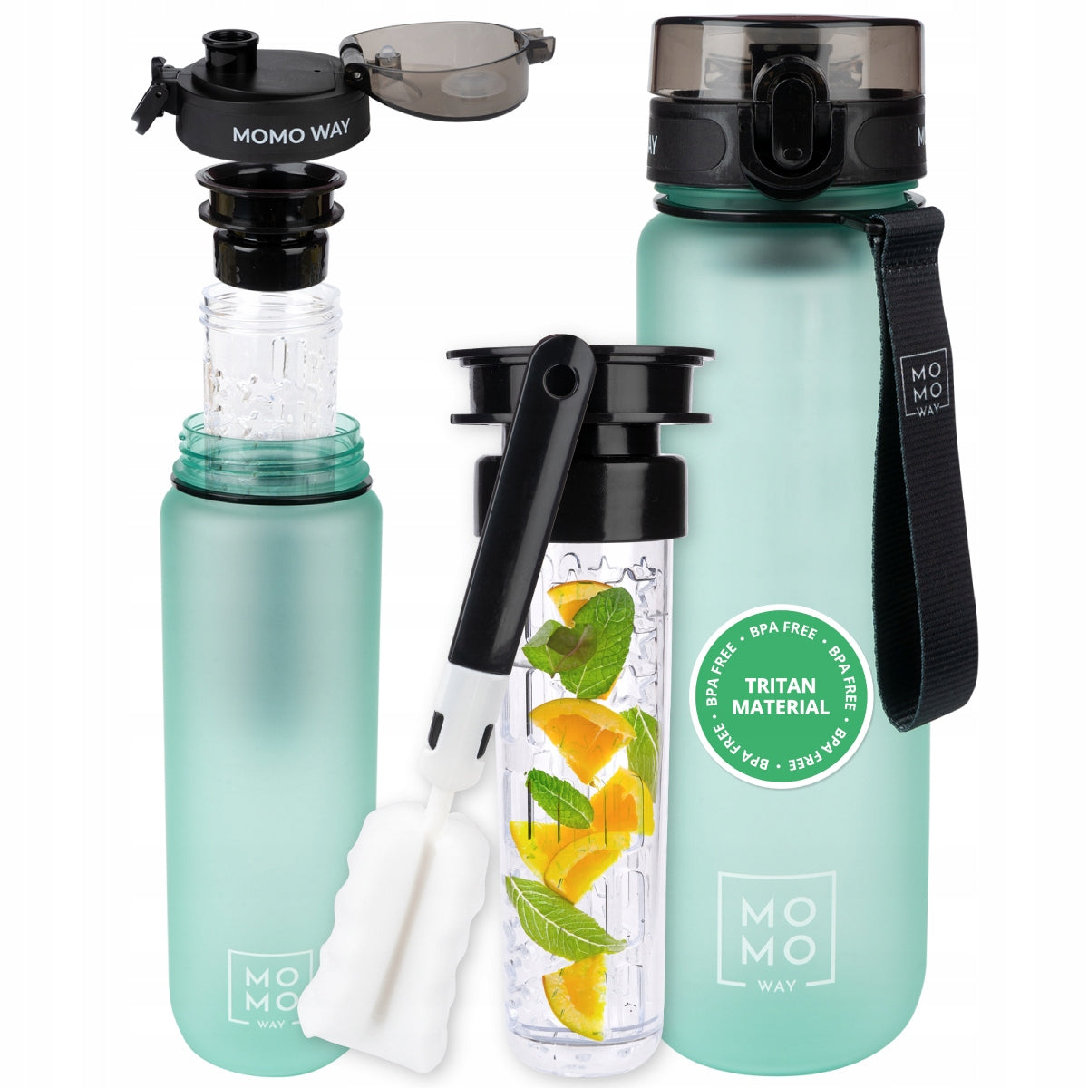 MOMO WAY water bottle light green 1L large water bottle and fruit cartridge