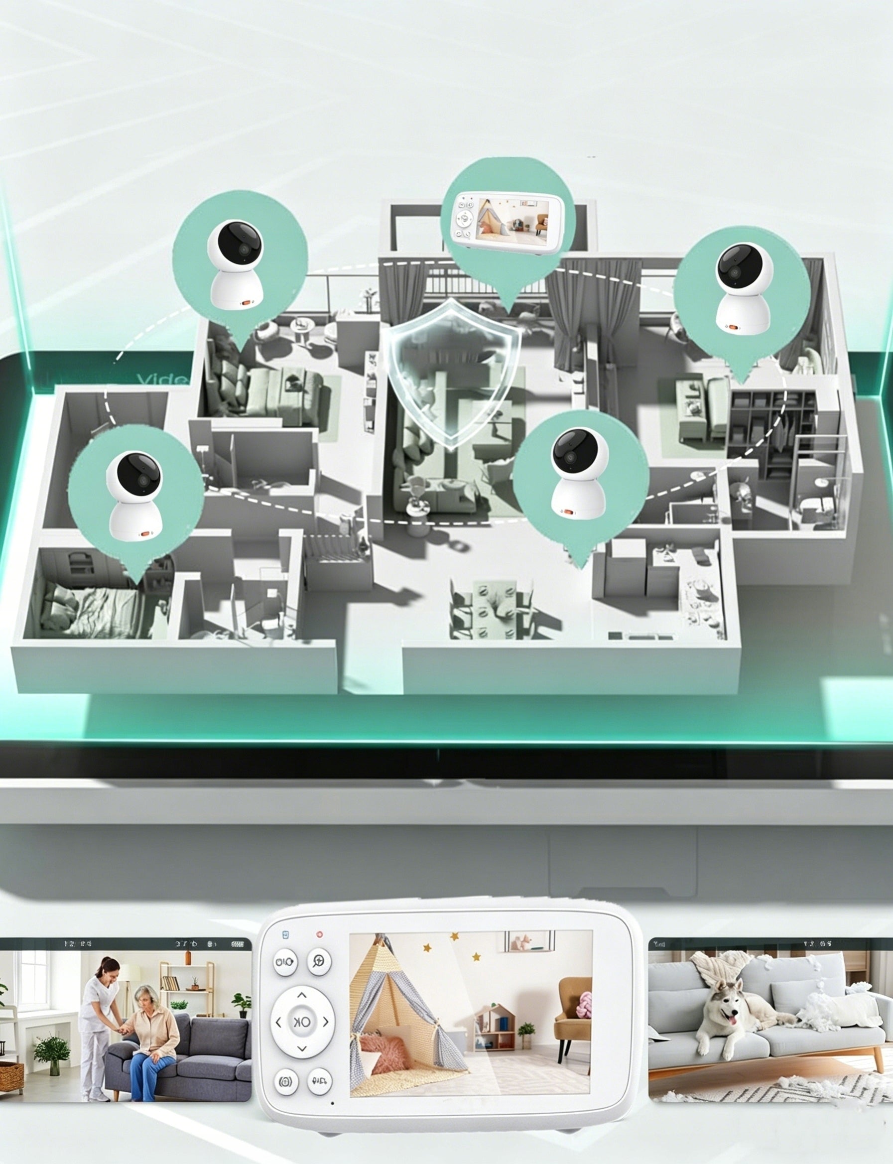MONITOR NANNY WITH 2 CAMERA WIFI ROTATING MONITOR FOR NEWBORNS 360° PTZ Manufacturer of a medical device Ulepszenie podziału ekranu, tryb VOX,3XZOOM