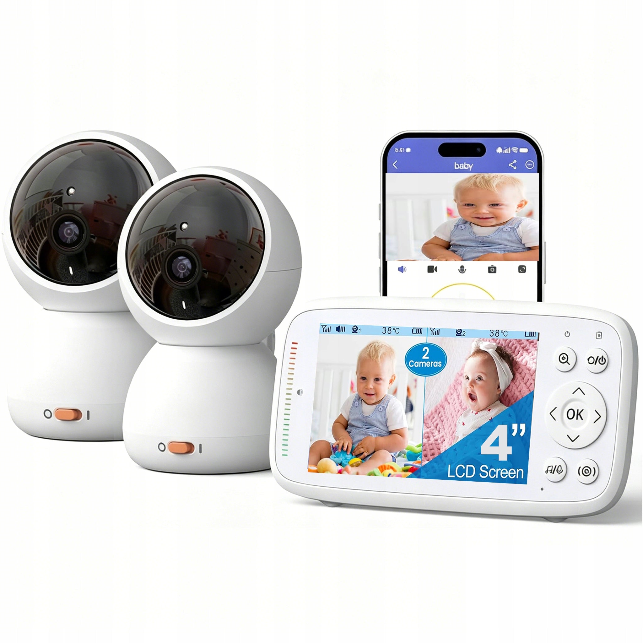 MONITOR NANNY WITH 2 CAMERA WIFI ROTATING MONITOR FOR NEWBORNS 360° PTZ