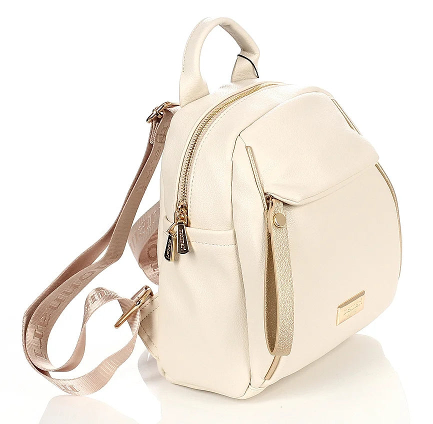 MONNARI Beautiful beige women's backpack Logo Wide Straps Gold inserts
