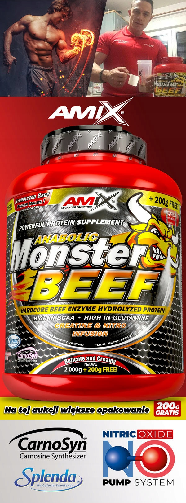 MONSTER BEEF - Amix 2200g chocolate Manufacturer code Białko Wołowe Hydrolizat 90% Amix Beef