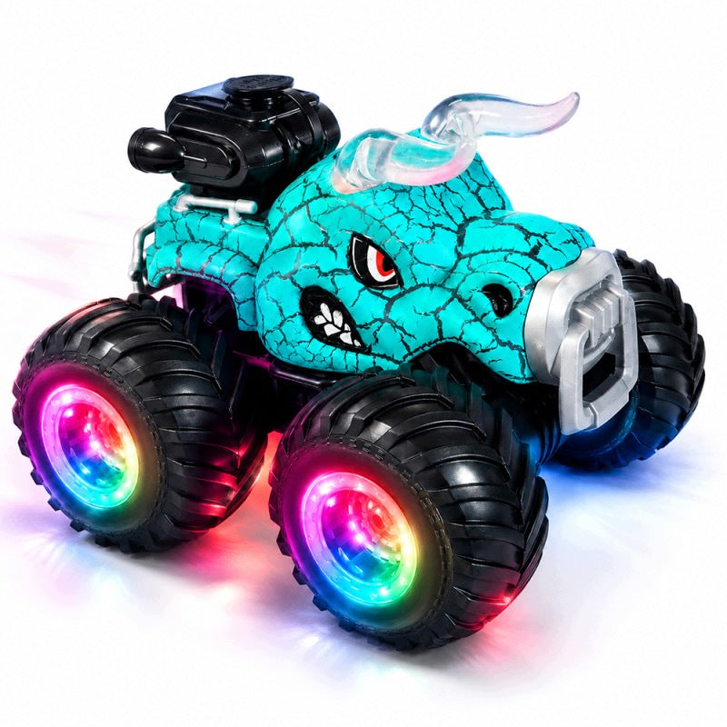 MONSTER TRUCK BULL RC TURQUOISE LED SMOKE EFFECT LARGE WHEELS REMOTE CONTROL 4X4 FAST