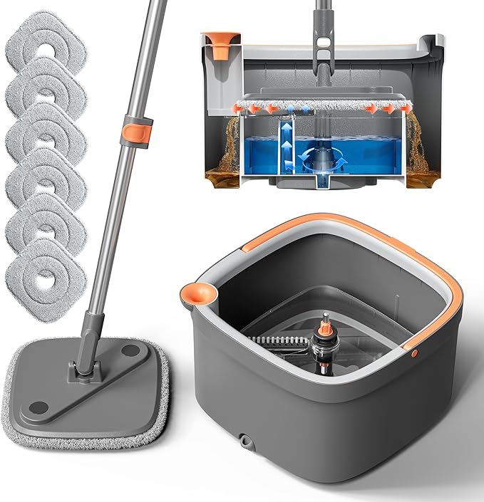 MOP AND BUCKET SET WITH WATER SEPARATION AND MICROFIBER PADS Packaging status original