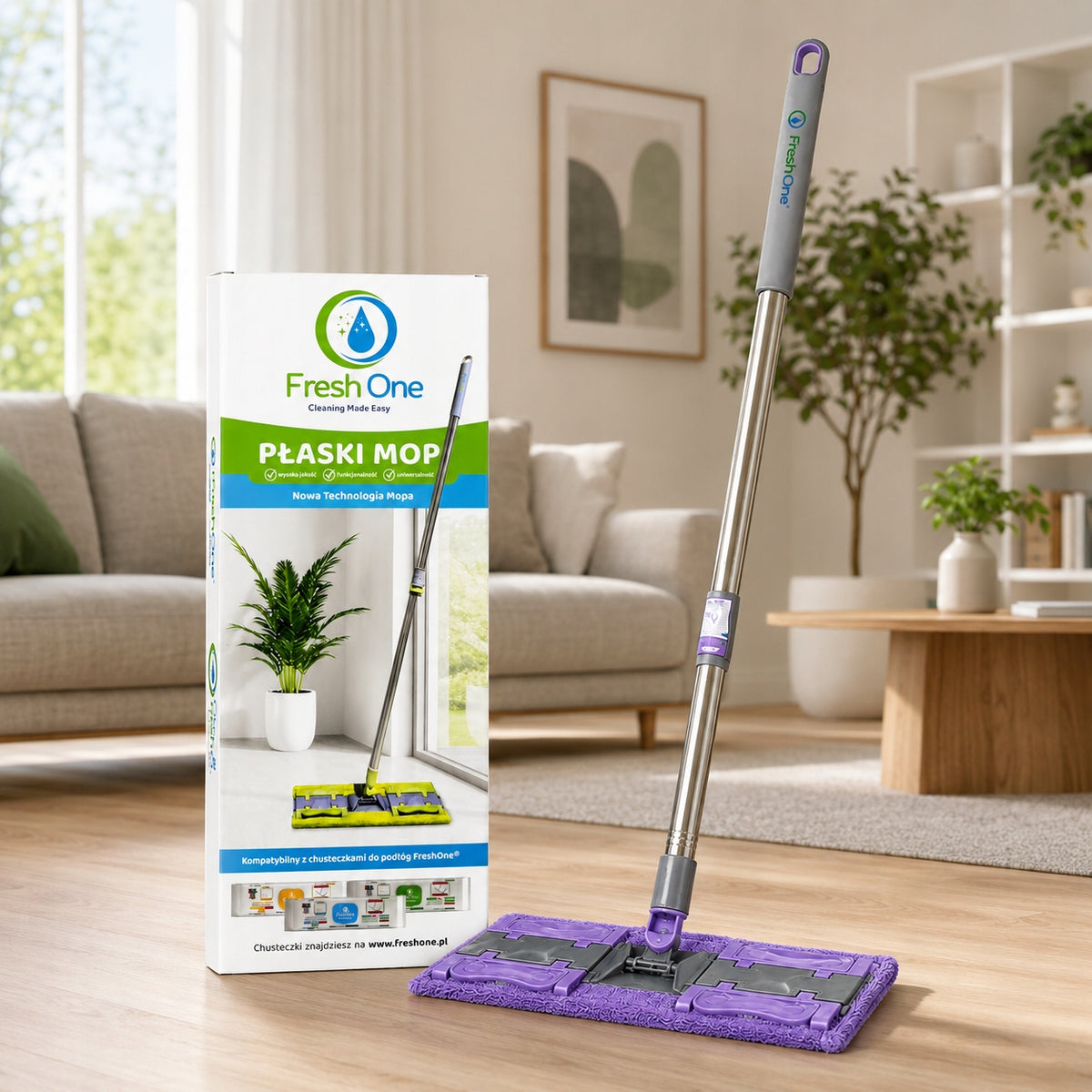 MOP FLAT Fresh One Telescopic Stick Width 35 Purple for Washing Packaging status original