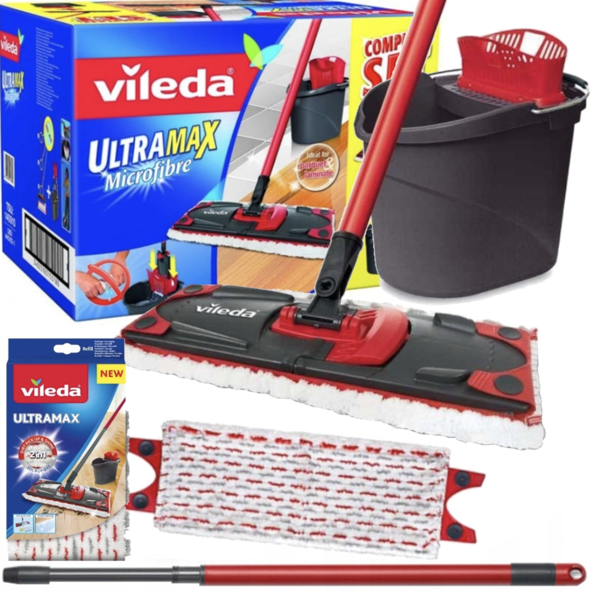 MOP VILEDA ULTRAMAX BOX SET BUCKET SQUEEZER BAR CARTRIDGE EFFICIENT