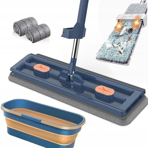 MOP WITH FLAT ROTARY SQUEEZER 360 SELF-PRESSING + BUCKET +2 PADS