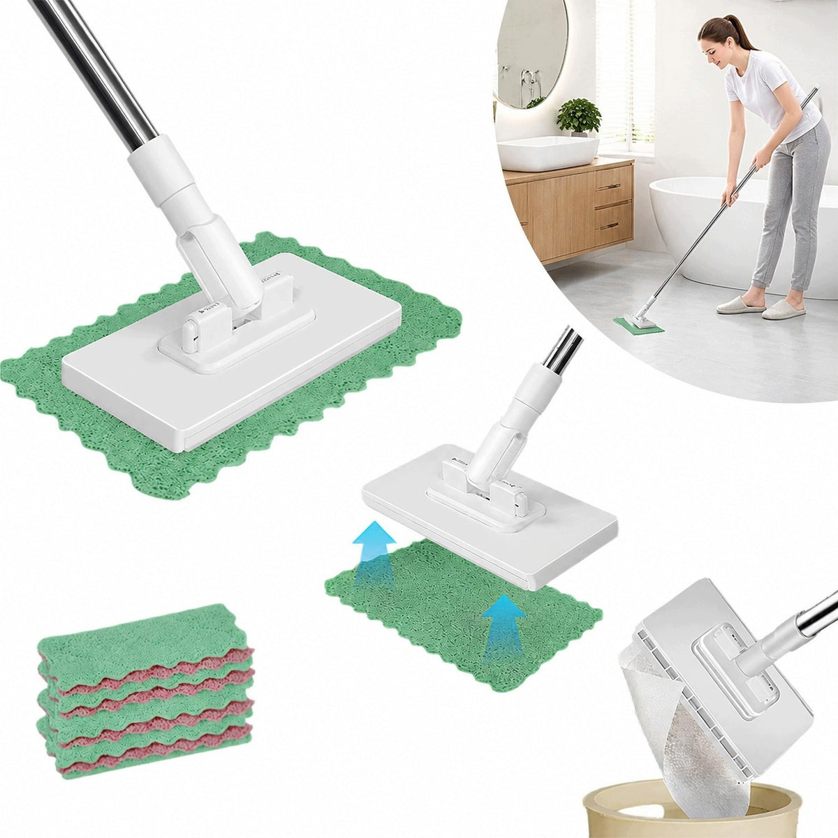 MOP WITH PRESSURE CLAMP, WITHOUT MANUAL EXTRUSION, 4+10 MICRO CLOTHS