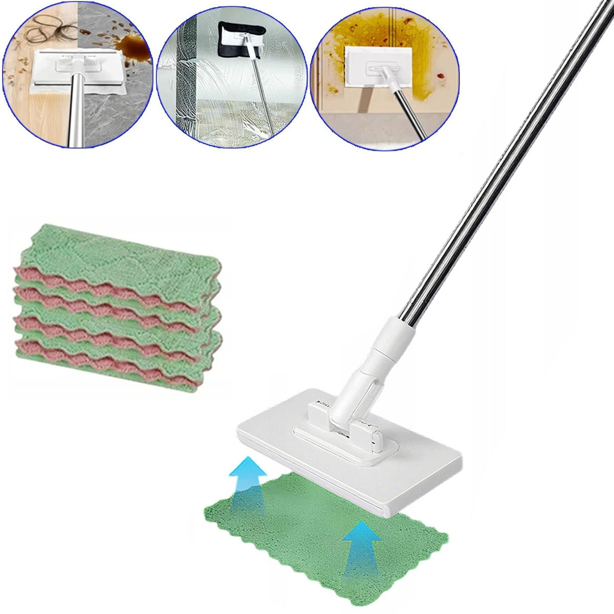 MOP WITH PRESSURE TOUCHLESS WHITE WITH 4 CLOTHS FOR KITCHEN AND BATHROOM