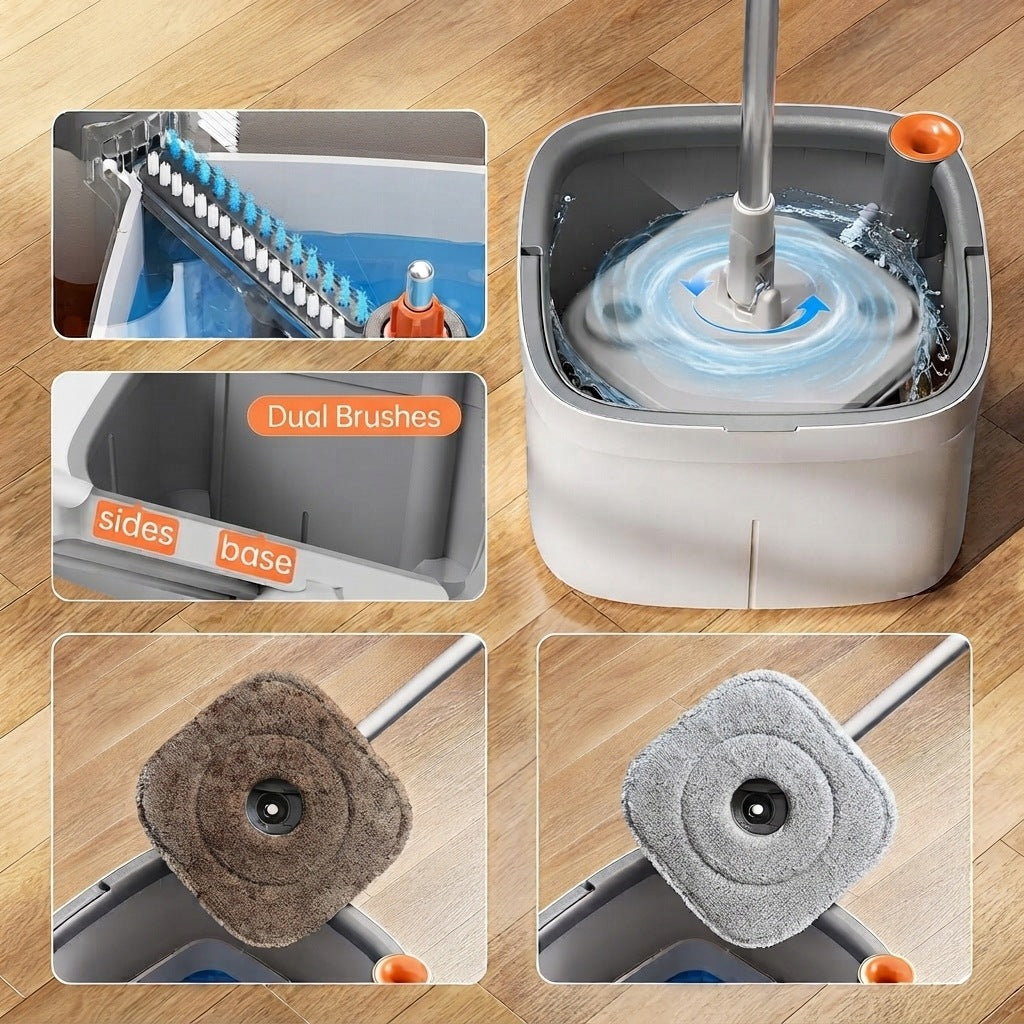 MOP WITH SEPARATION OF CLEAN AND DIRTY WATER ROTATING BUCKET TWO-CHAMBER 3INSERT Manufacturer code MOP Z SEPARACJĄ 3 WKŁADY ZESTAW