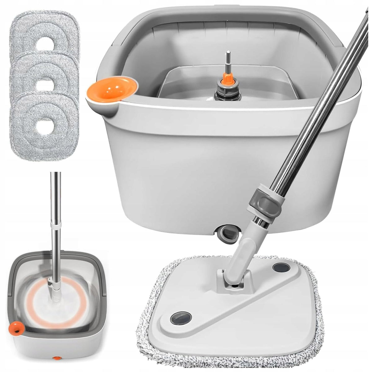 MOP WITH SEPARATION OF CLEAN AND DIRTY WATER ROTATING BUCKET TWO-CHAMBER 3INSERT