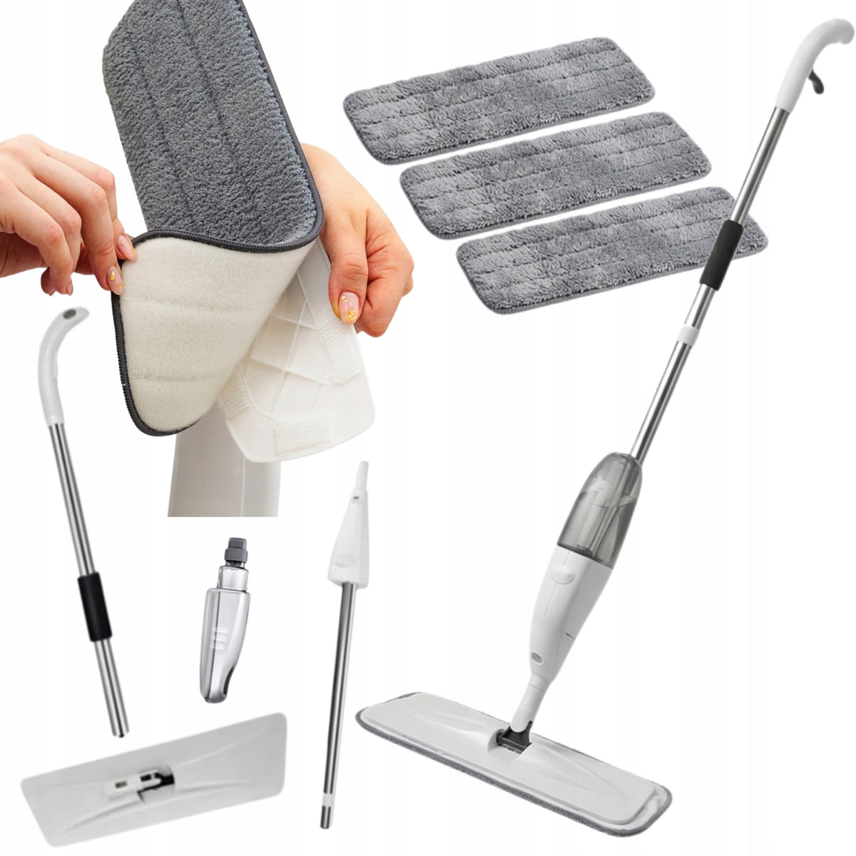 MOP WITH WASHER Flat for Floor Cleaning 3 CARTRIDGES Microfiber Set