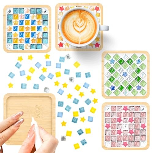 MOSAIC GLASS SET OF 4 BAMBOO COASTERS FOR ADULTS GIFT Brand no brand