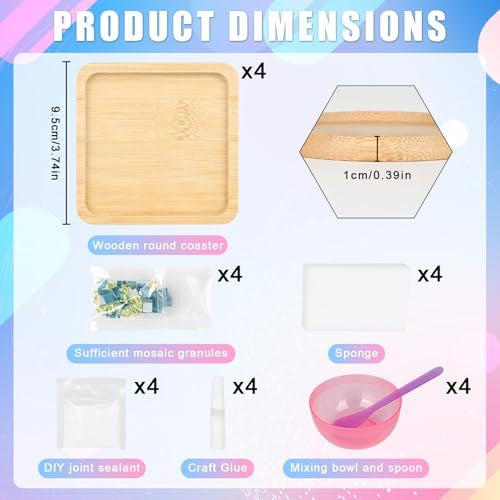 MOSAIC GLASS SET OF 4 BAMBOO COASTERS FOR ADULTS GIFT Manufacturer code SWC5908151126585