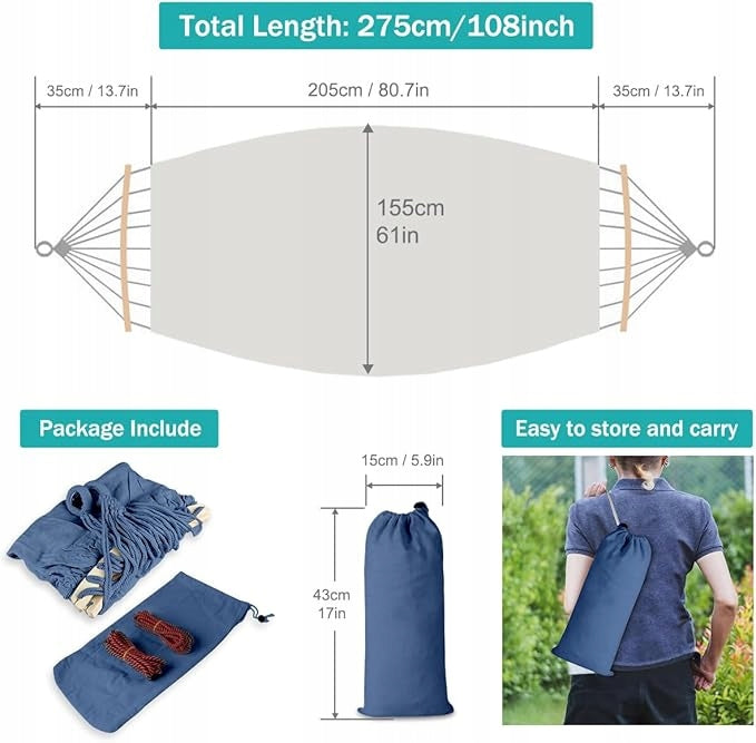 MOSFIATA Hammock Portable Tied Garden Terrace XXL Blue Large Manufacturer no brand