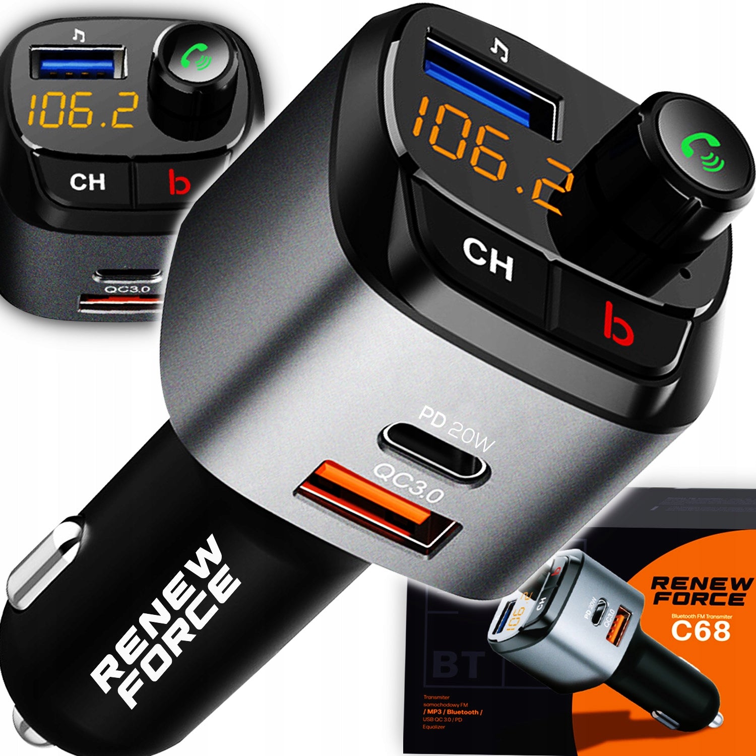 MOST POWERFUL FM Bluetooth Transmitter Car Charger 36W QC3.0 USB-C