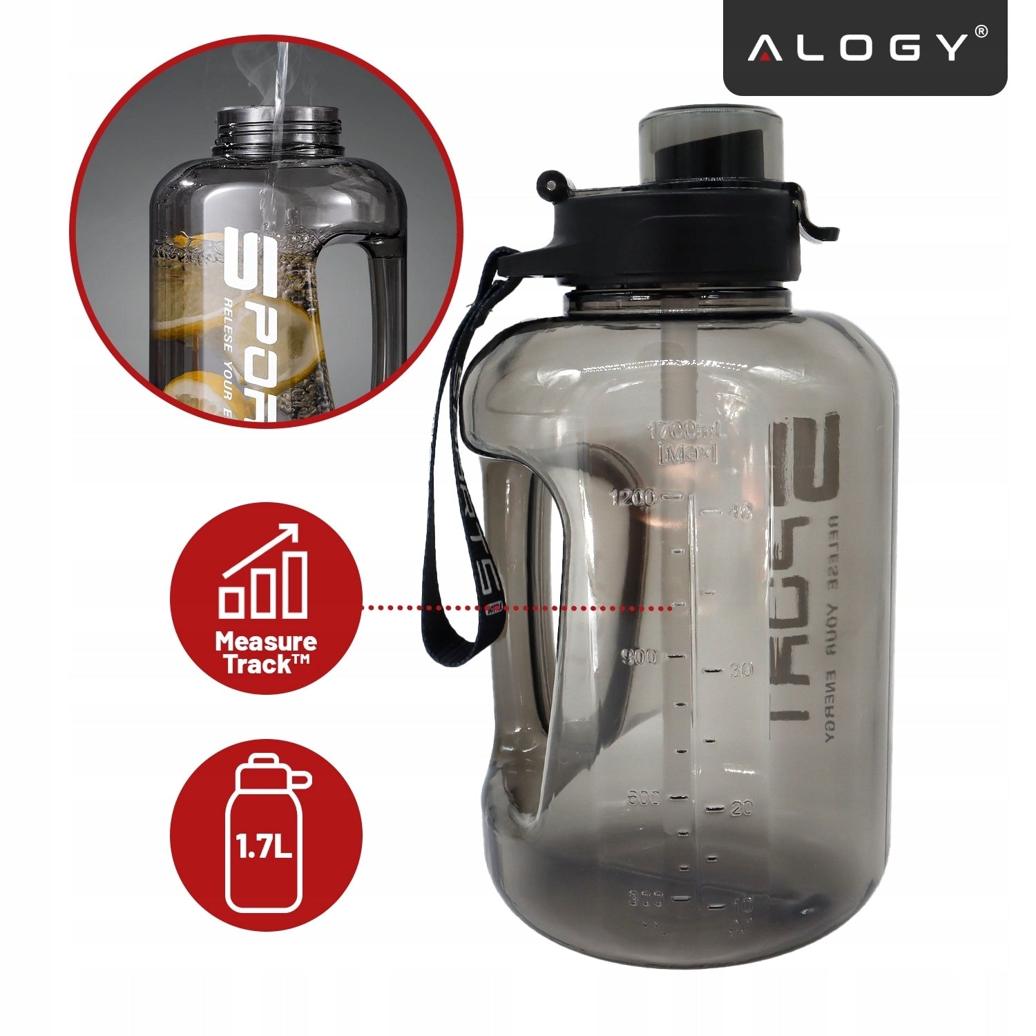 MOTIVATIONAL WATER BOTTLE SPORTS WATER BOTTLE WITH MEASURING CUP FITNESS GYM 1.7L Brand Alogy