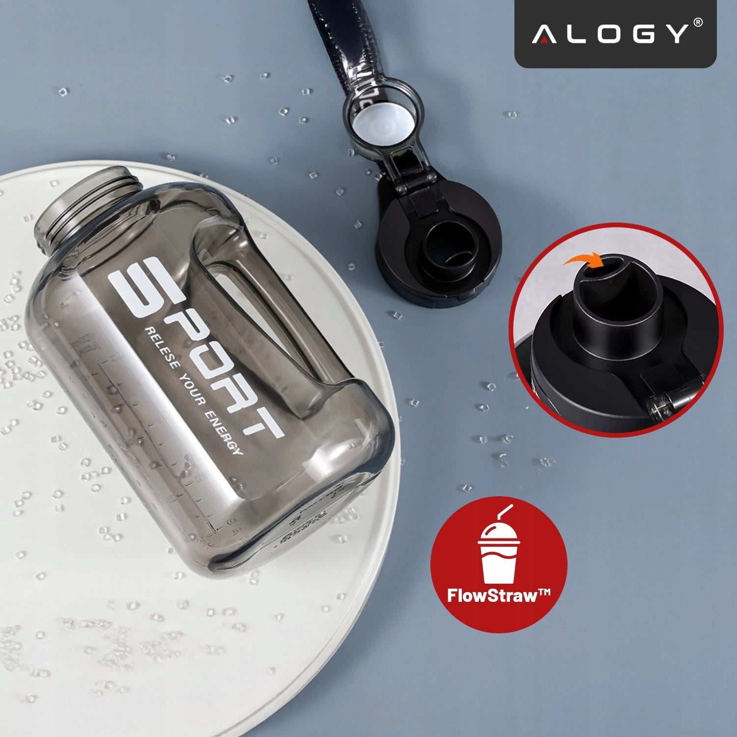 MOTIVATIONAL WATER BOTTLE SPORTS WATER BOTTLE WITH MEASURING CUP FITNESS GYM 1.7L Model Butelka Bidon na wodę sportowy