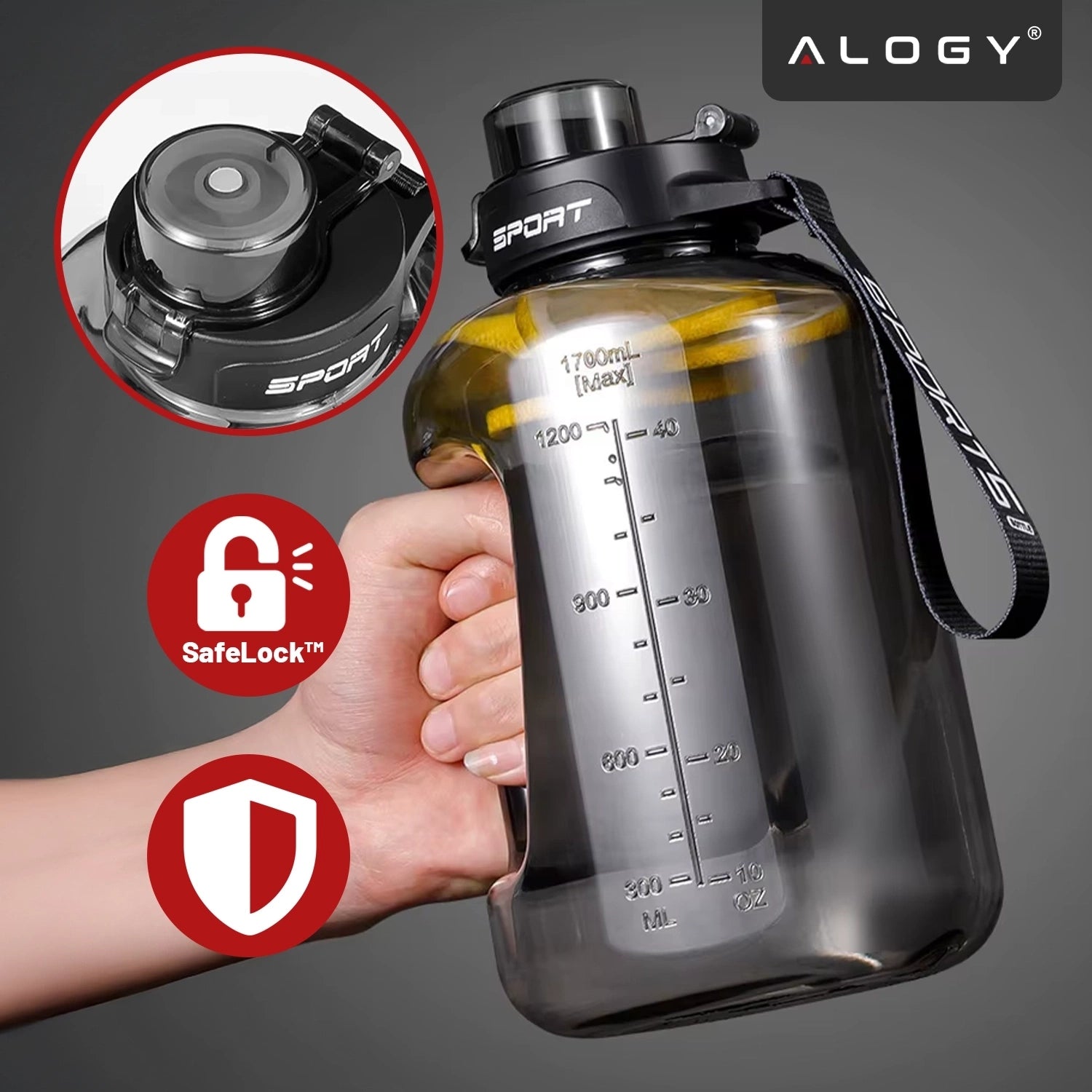 MOTIVATIONAL WATER BOTTLE SPORTS WATER BOTTLE WITH MEASURING CUP FITNESS GYM 1.7L Volume 1.7 ml