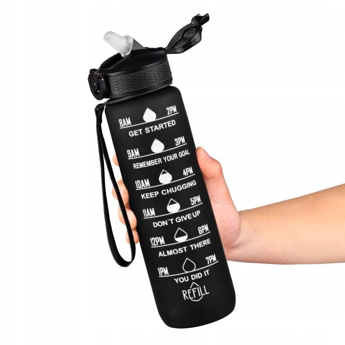 MOTIVATIONAL WATER BOTTLE SPORTS WATER BOTTLE WITH MEASURING CUP FITNESS GYM 1L Kind bottle