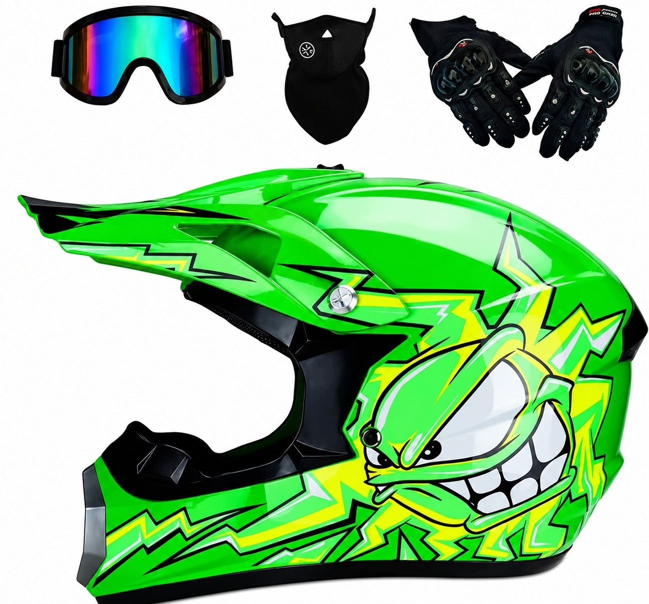 MOTOCROSS CROSS ENDURO HELMET ATV ABS WITH GOGGLES MASK GLOVES GREEN M Manufacturer no brand