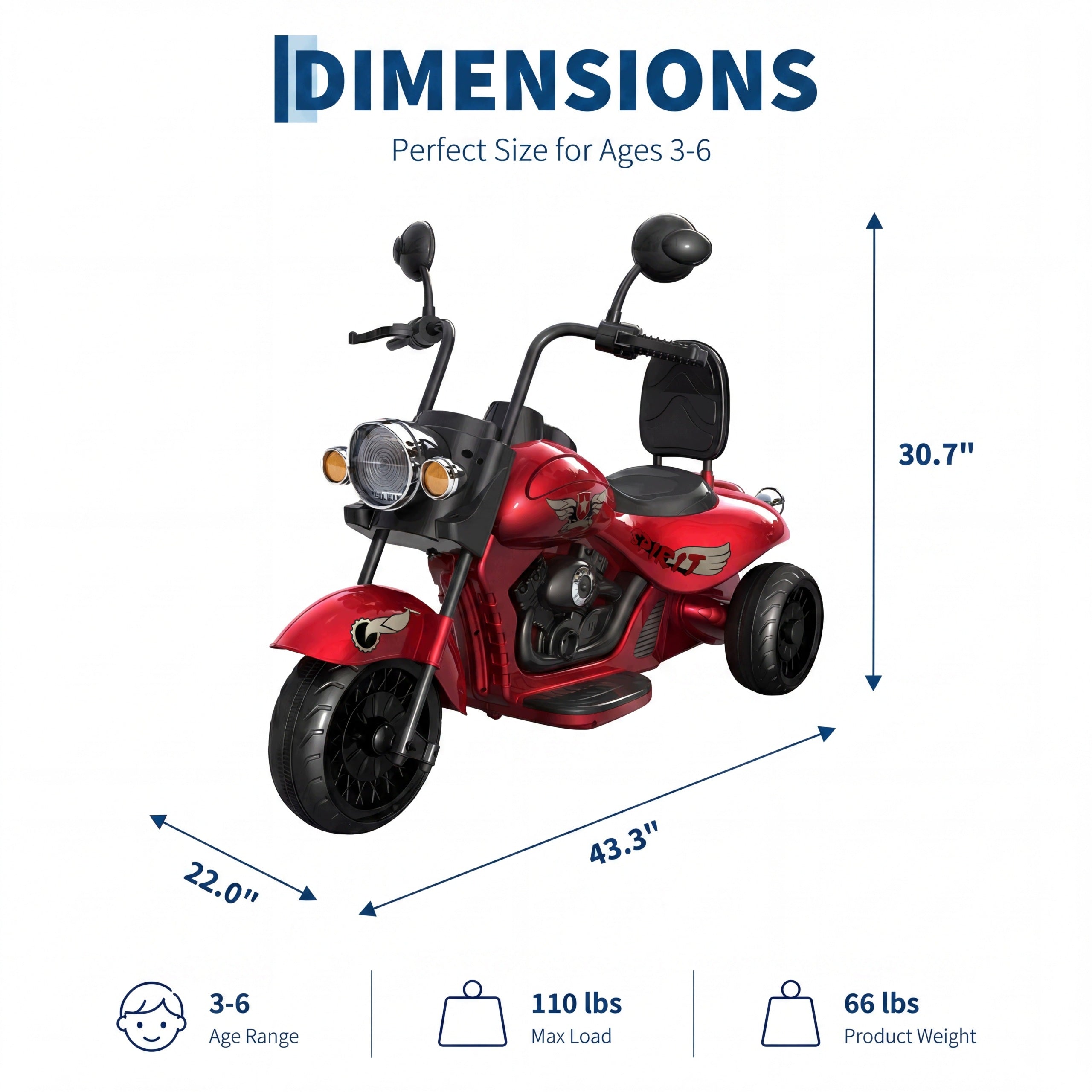 MOTOCYKL ELEKTRYCZNY DLA DZIECI 12V 4 KOŁA Z MUZYKĄ I ŚWIATŁAMI CZERWONY Packaging status original
