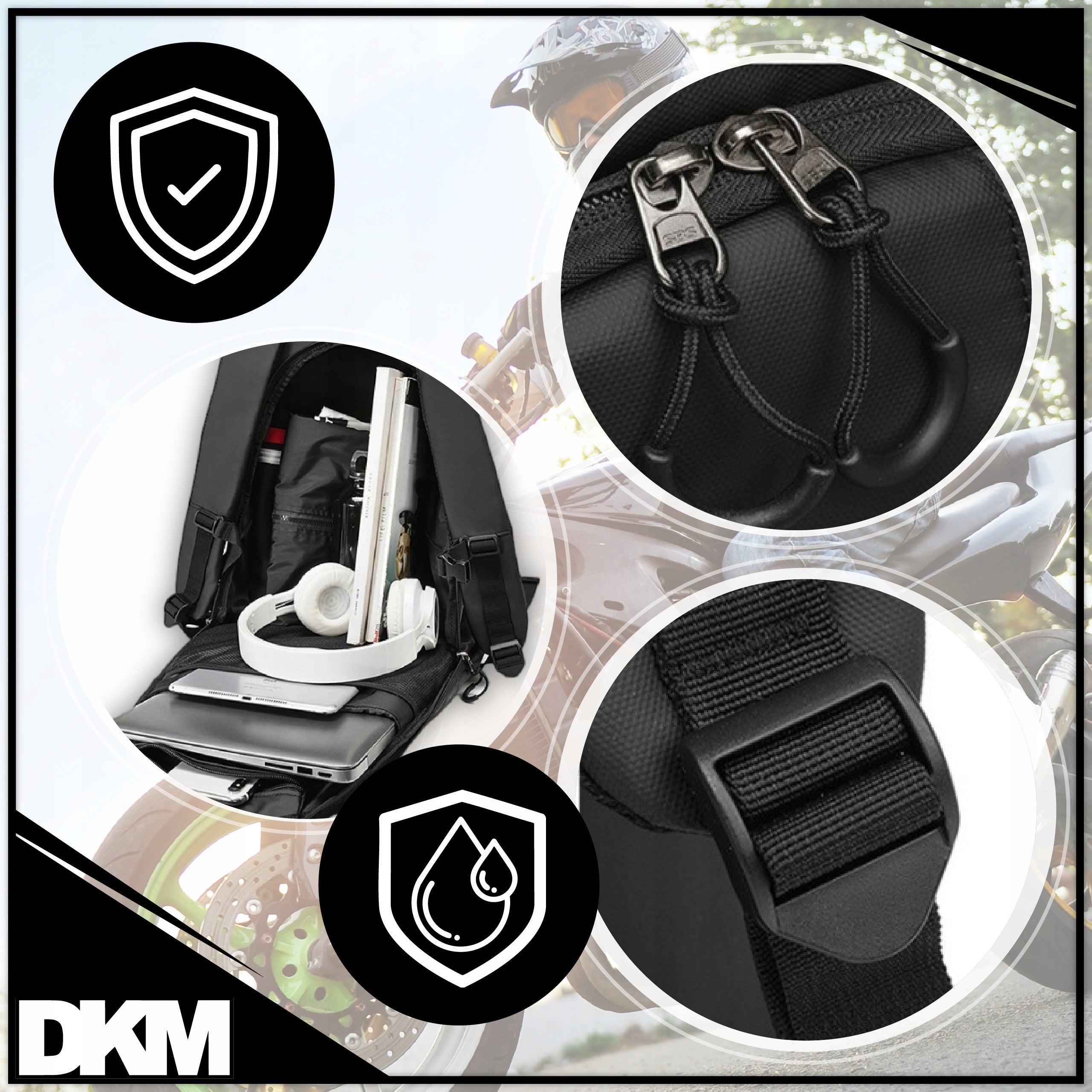MOTORCYCLE BACKPACK LAPTOP FOR A HELMET, 30 L, WATERPROOF FOR A MOTORCYCLE, LARGE CAPACITY Manufacturer DKM