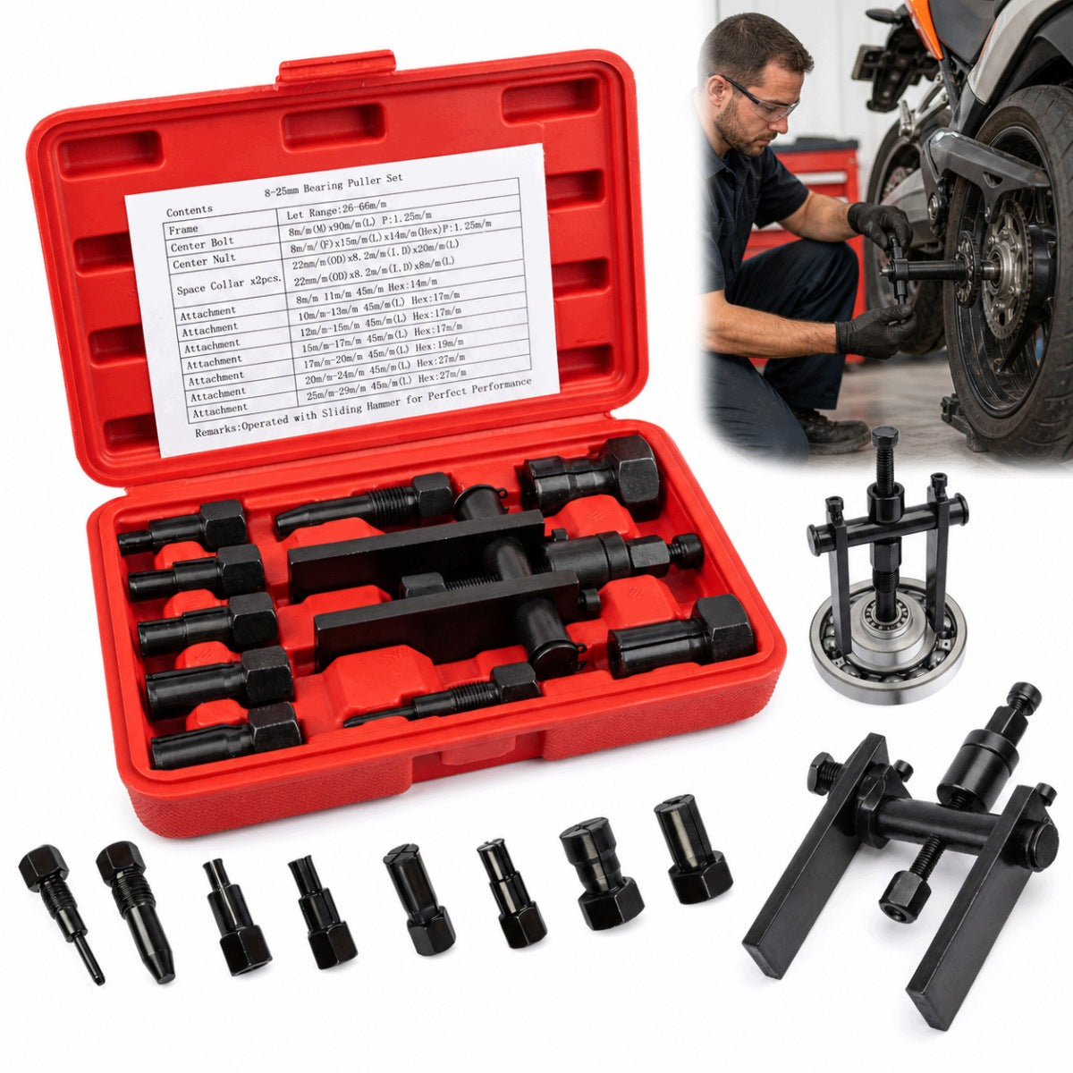 MOTORCYCLE BEARING PULLER SET, PULLING BEARINGINTERNAL PARTS