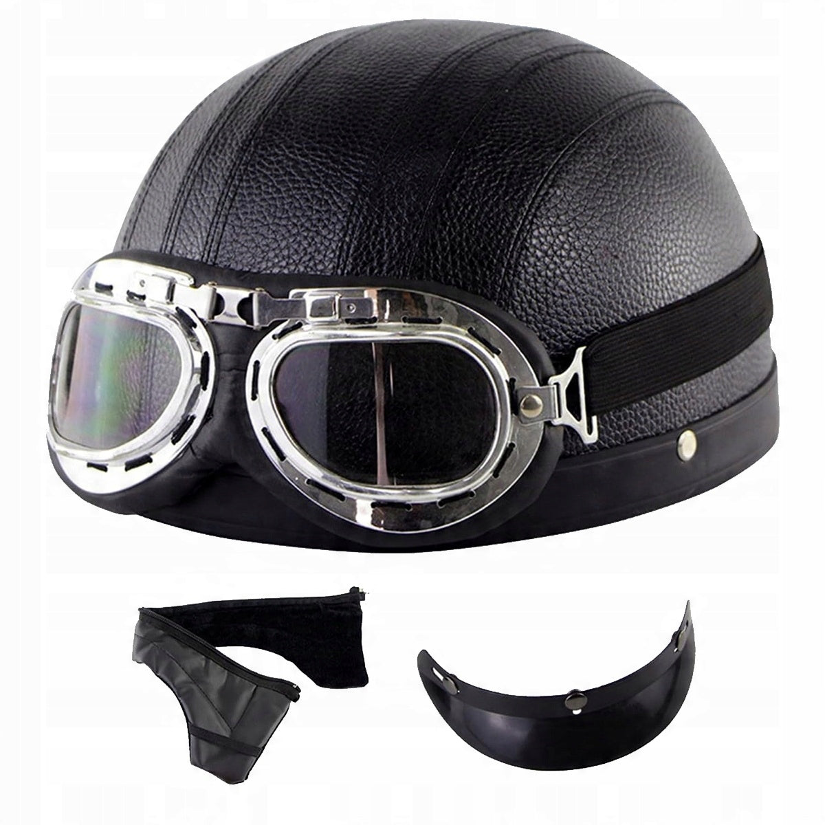 MOTORCYCLE HELMET BLACK RETRO CHOPPER GOGGLES Manufacturer no brand