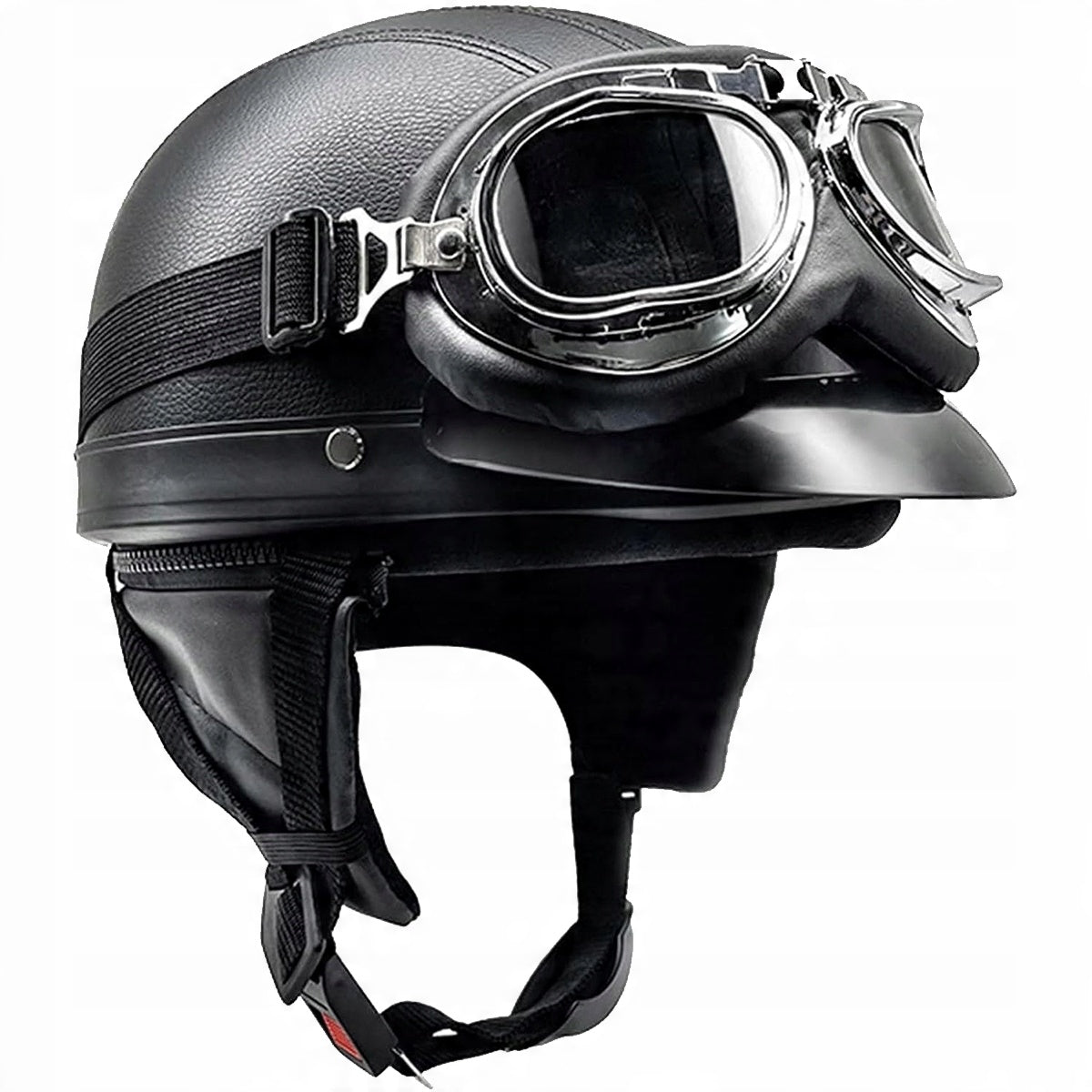 MOTORCYCLE HELMET BLACK RETRO CHOPPER GOGGLES Size M/L