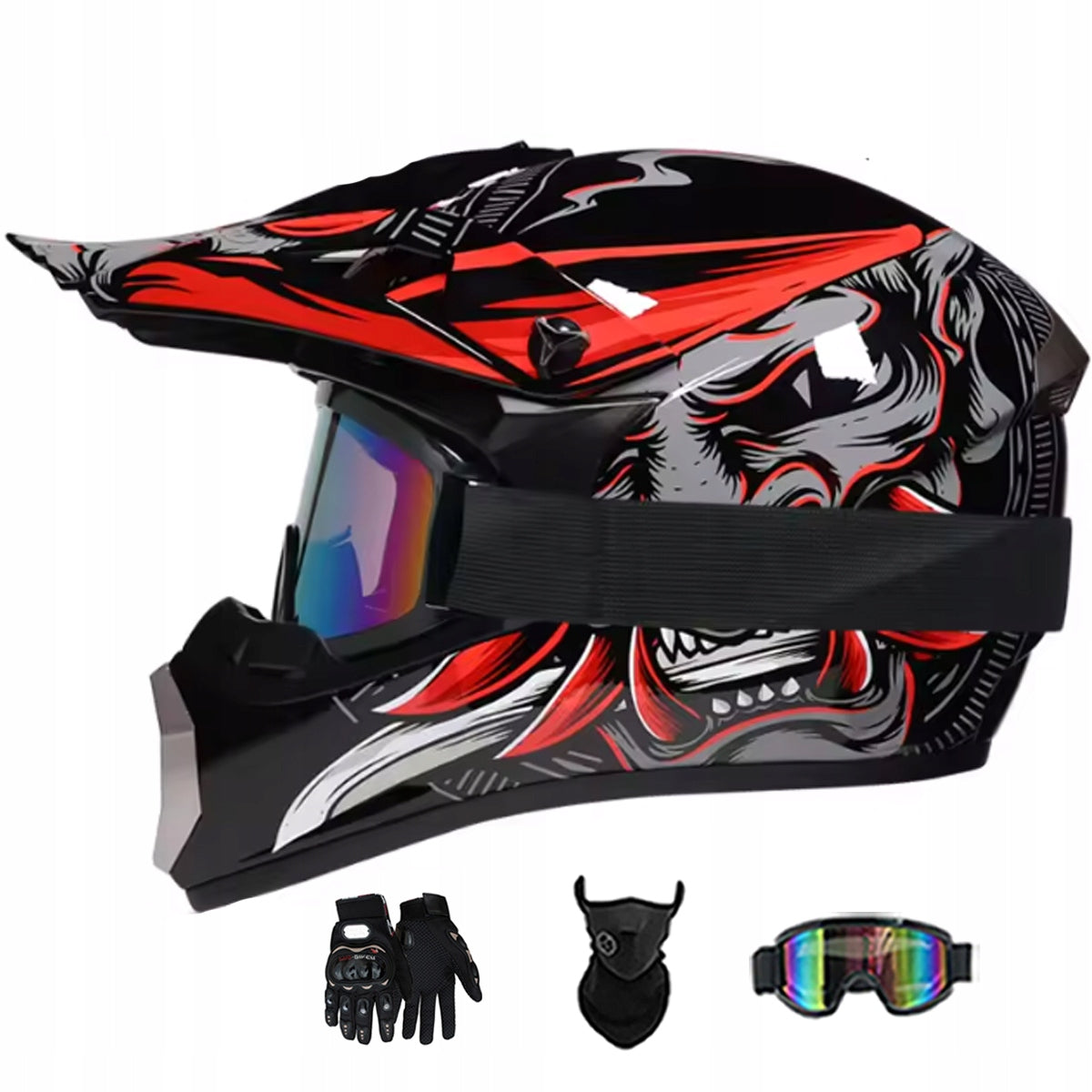 MOTORCYCLE HELMET CROSS LIGHT ENDURO QUAD + GOGGLES + GLOVES + MASK S